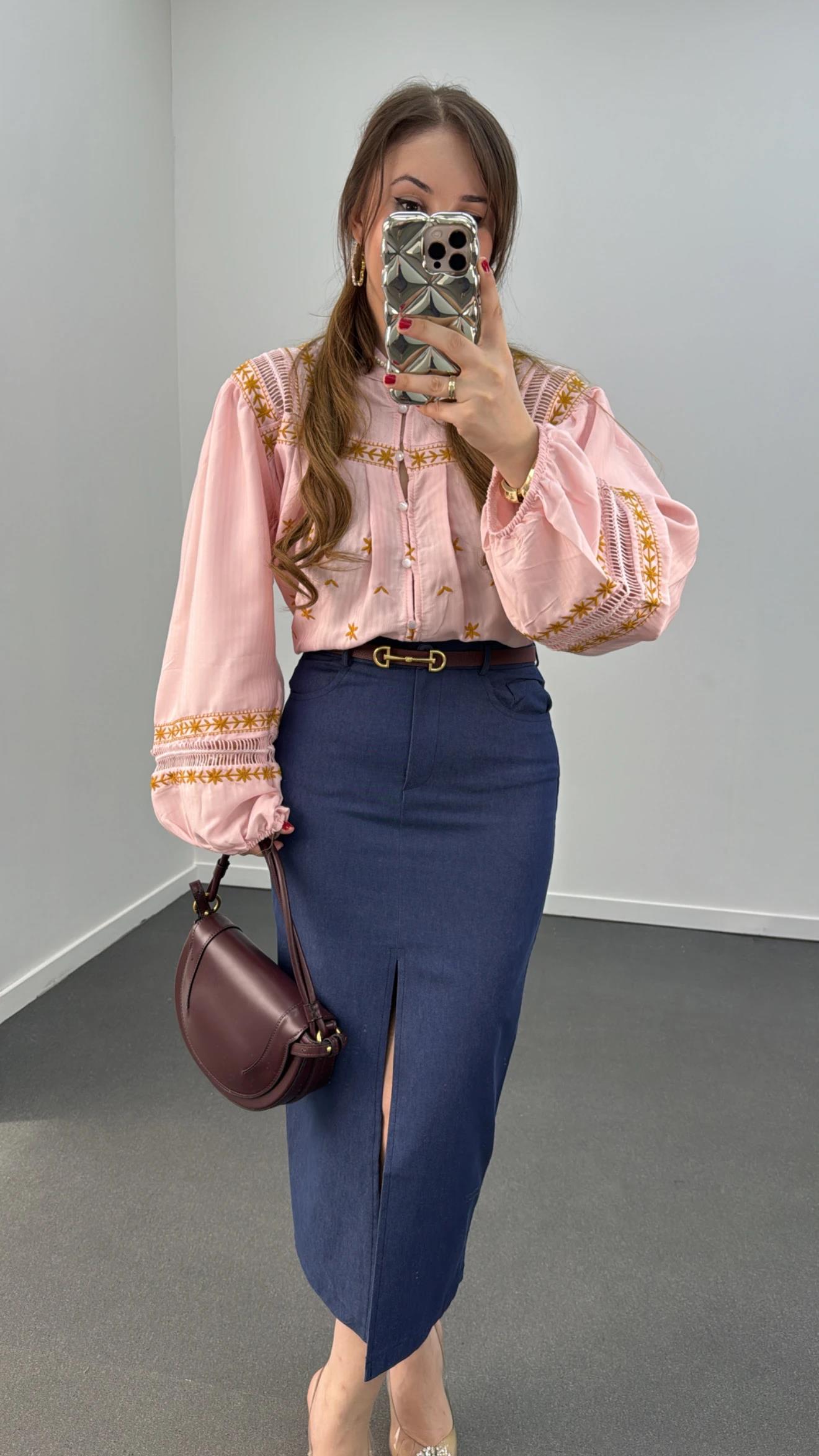 Simya Lacivert Kot Görünümlü Midi Kalem Etek