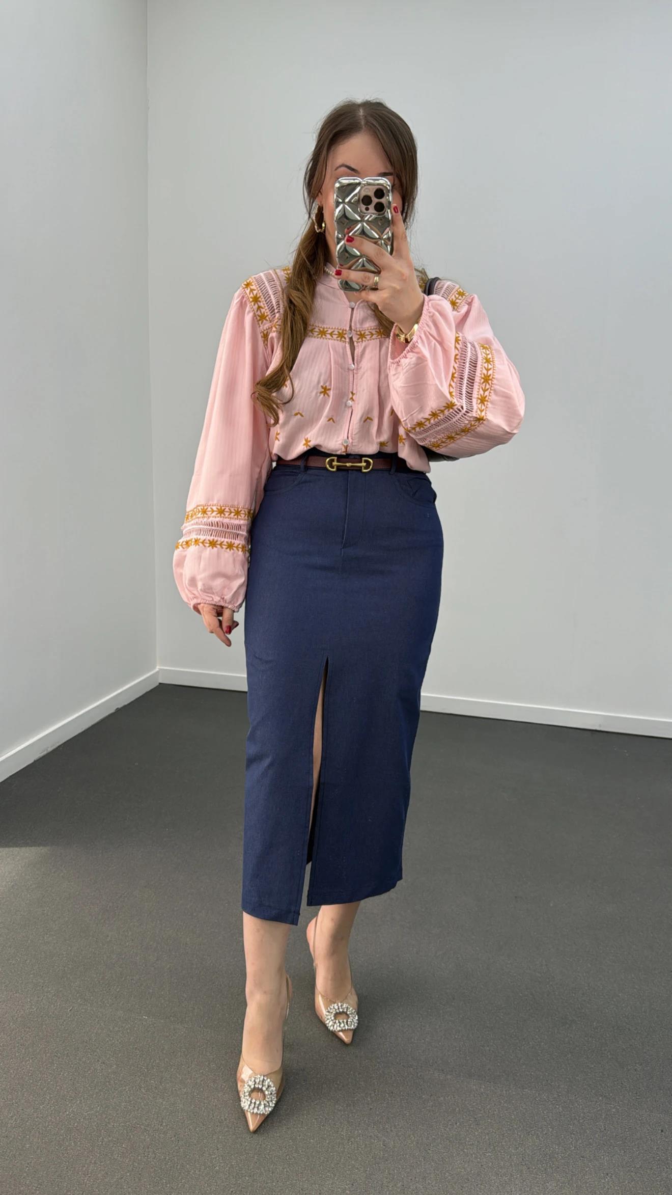 Simya Lacivert Kot Görünümlü Midi Kalem Etek