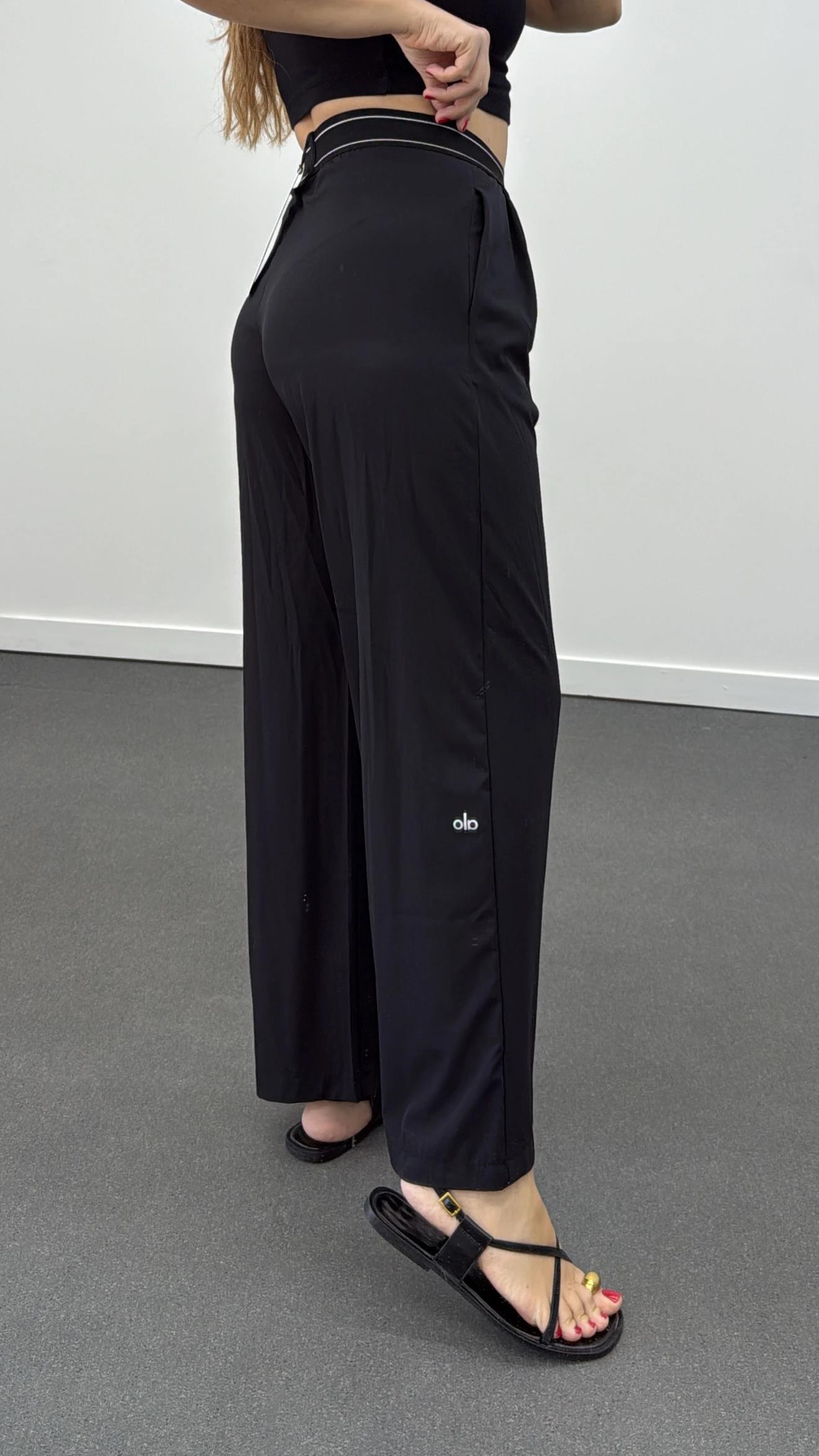 Siyah Beli Çizgili Lastikli Palazzo Pantolon