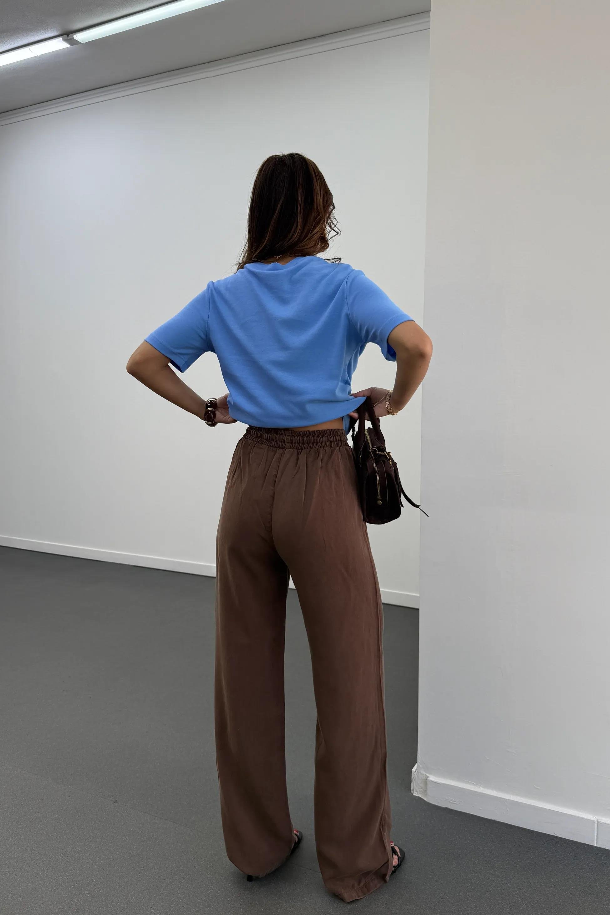 Sonya Kahverengi Beli Lastikli Salaş Pantolon