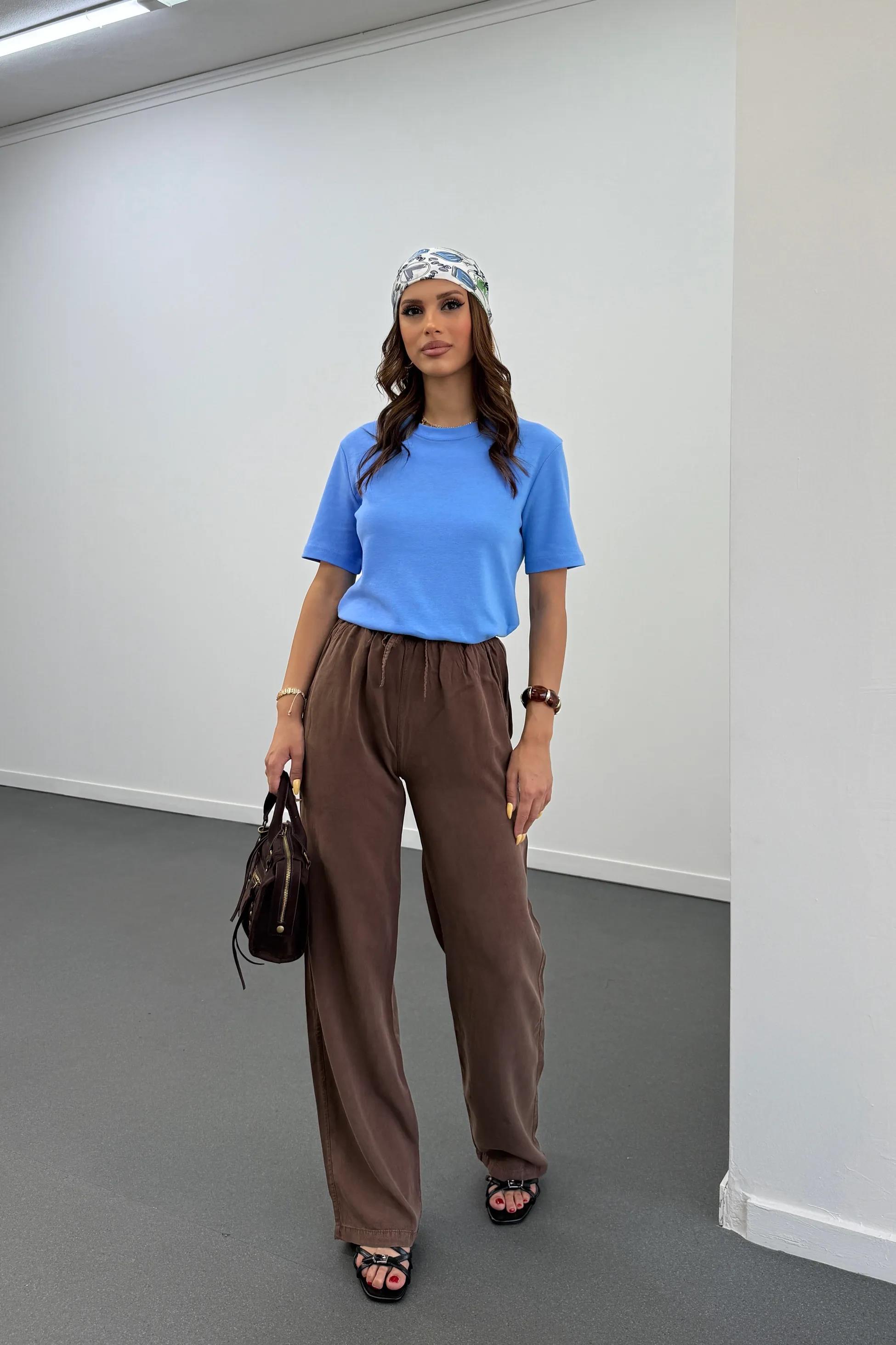 Sonya Kahverengi Beli Lastikli Salaş Pantolon