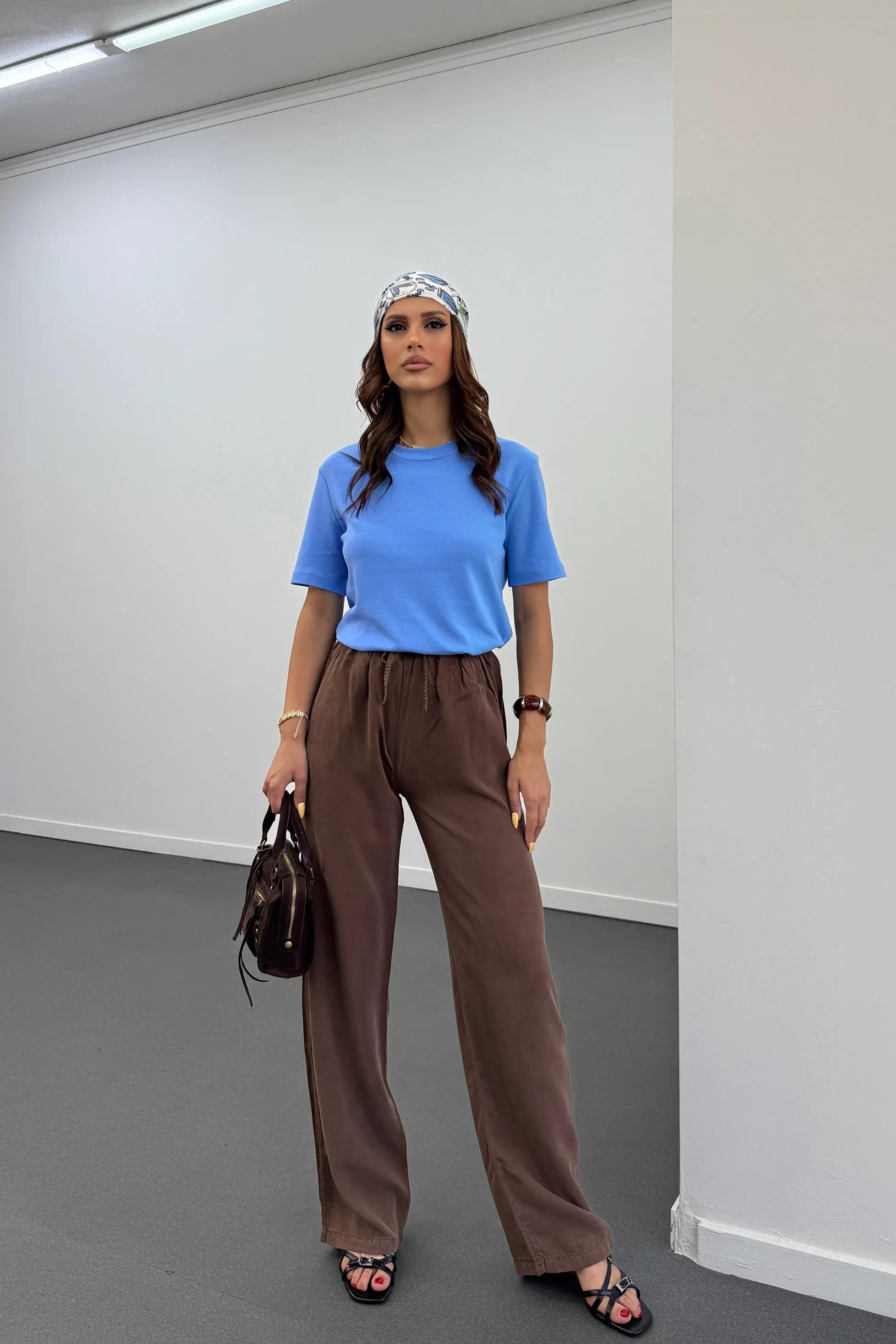 Sonya Kahverengi Beli Lastikli Salaş Pantolon