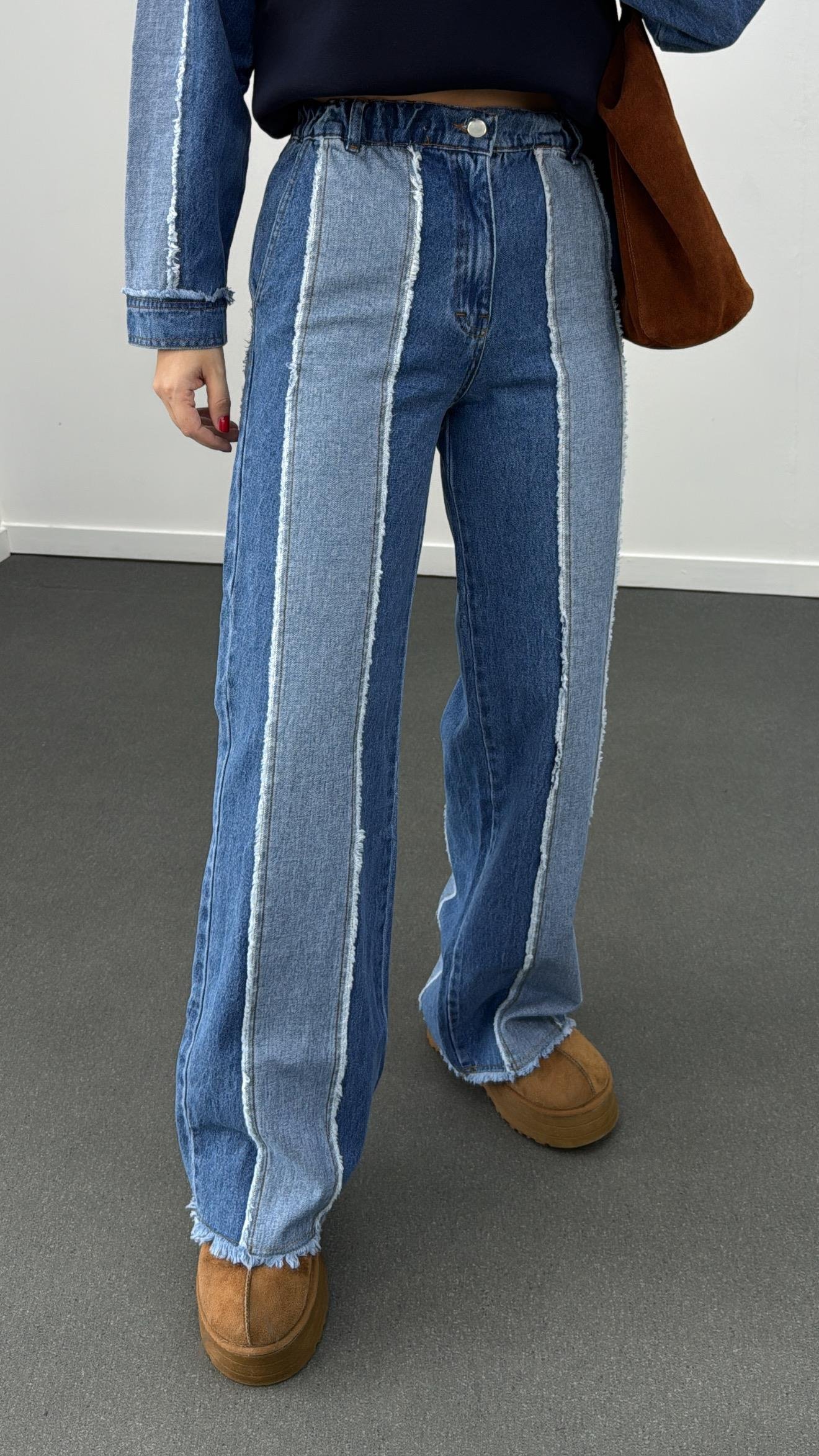 Soraya Lacivert Denim Mix Sweat Pantolon Takım