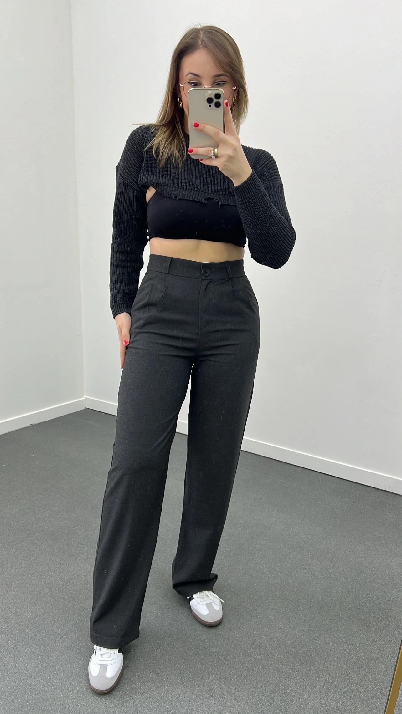 Stradi Antrasit Renk Crop Triko