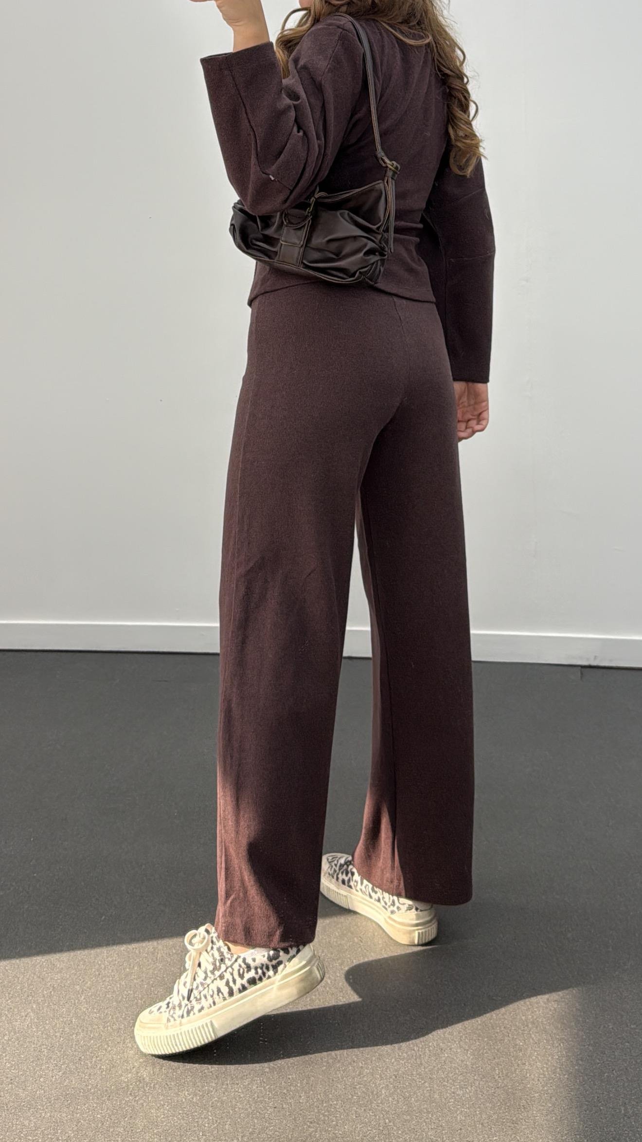 Suho Acı Kahve Balon Kol Triko Ve Pantolon Takımı