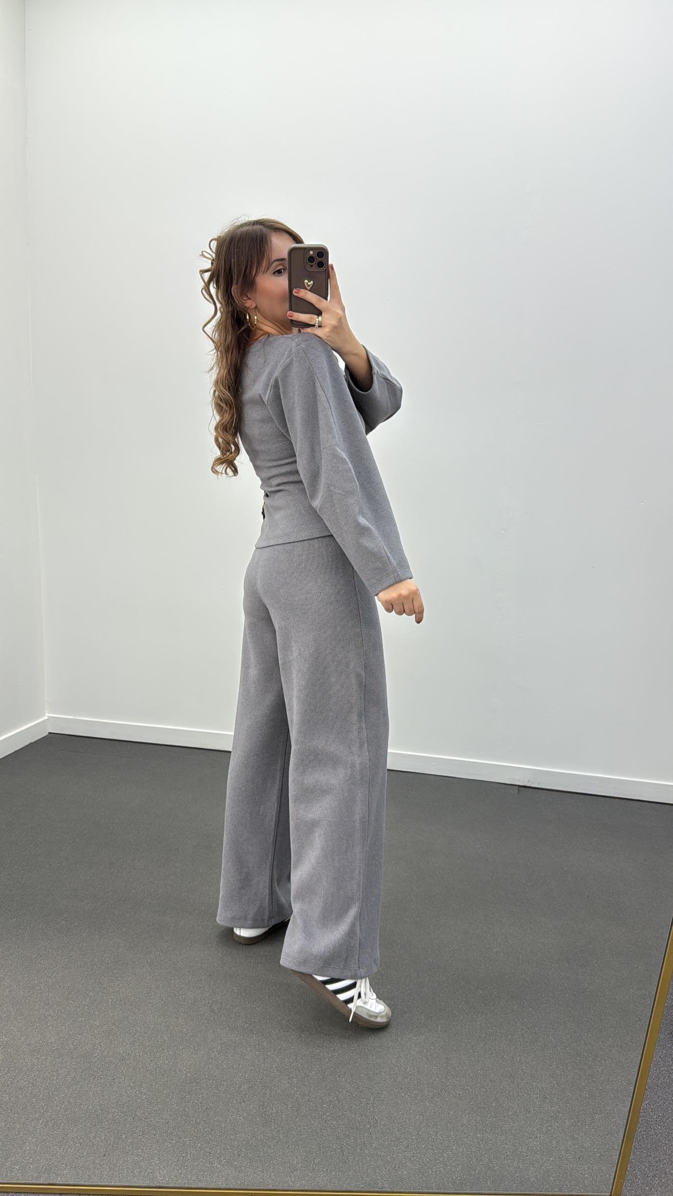 Suho Gri Balon Kol Triko Ve Pantolon Takımı