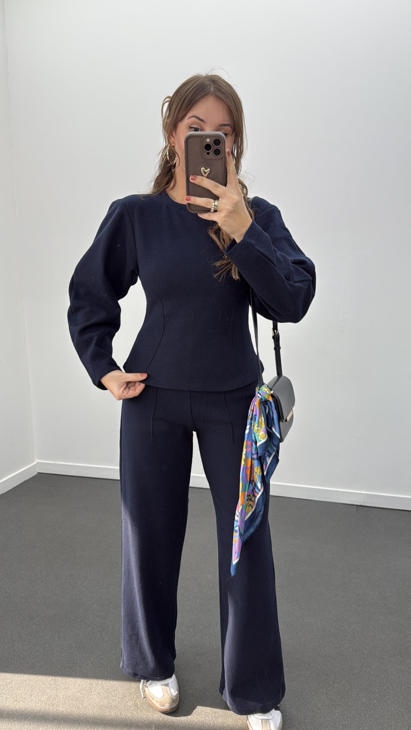 Suho Lacivert  Balon Kol Triko Ve Pantolon Takımı