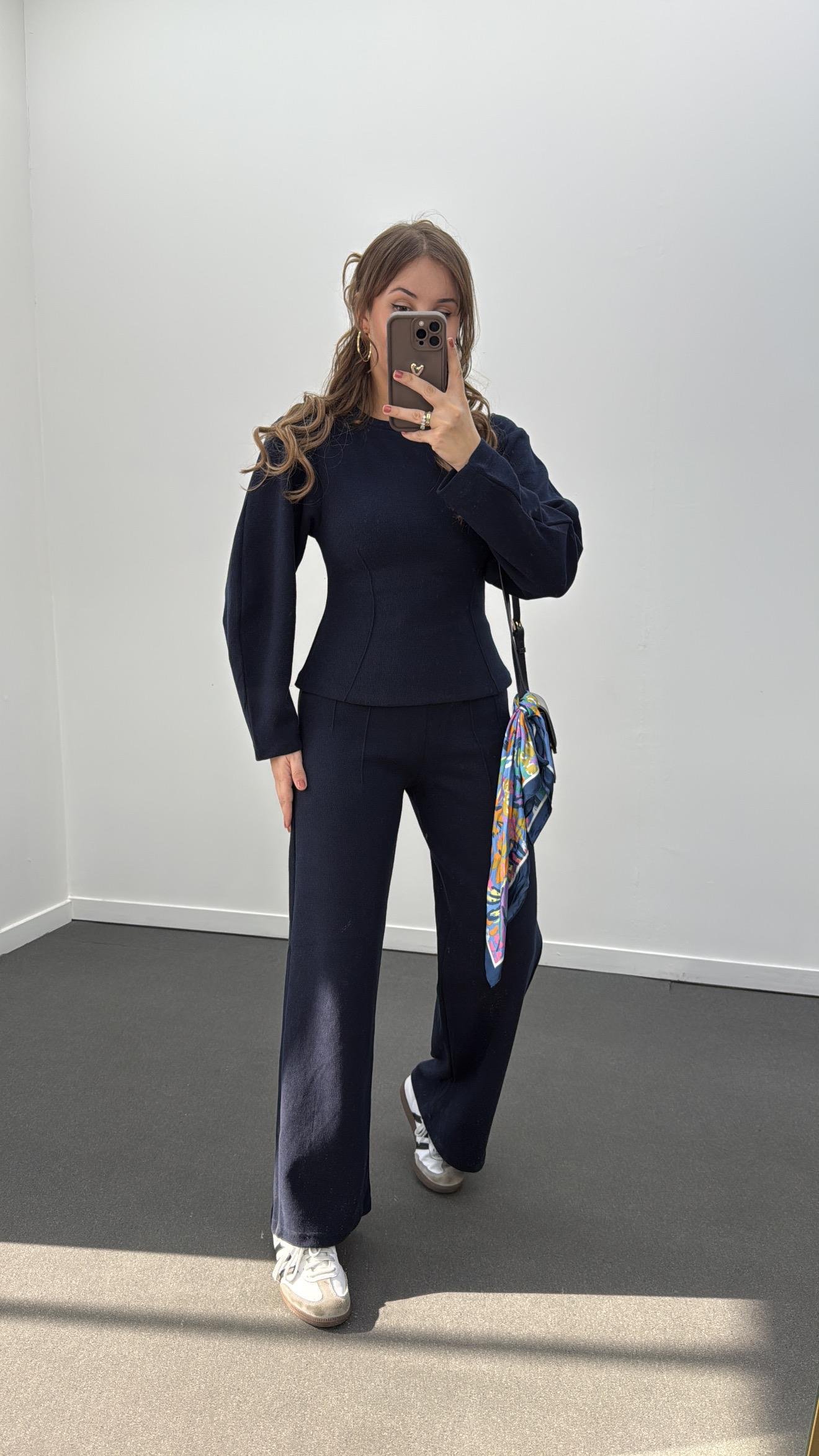 Suho Lacivert  Balon Kol Triko Ve Pantolon Takımı