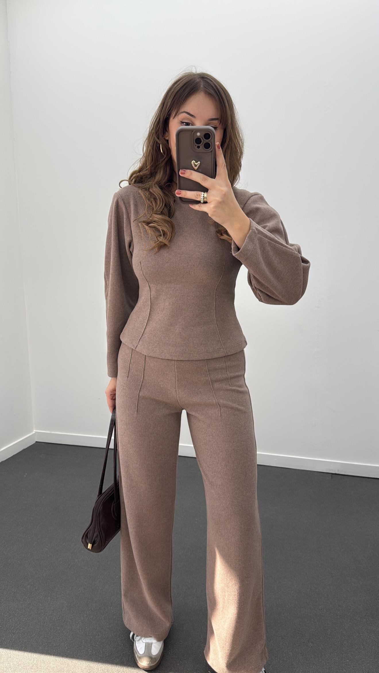 Suho Vizon Balon Kol Triko Ve Pantolon Takımı