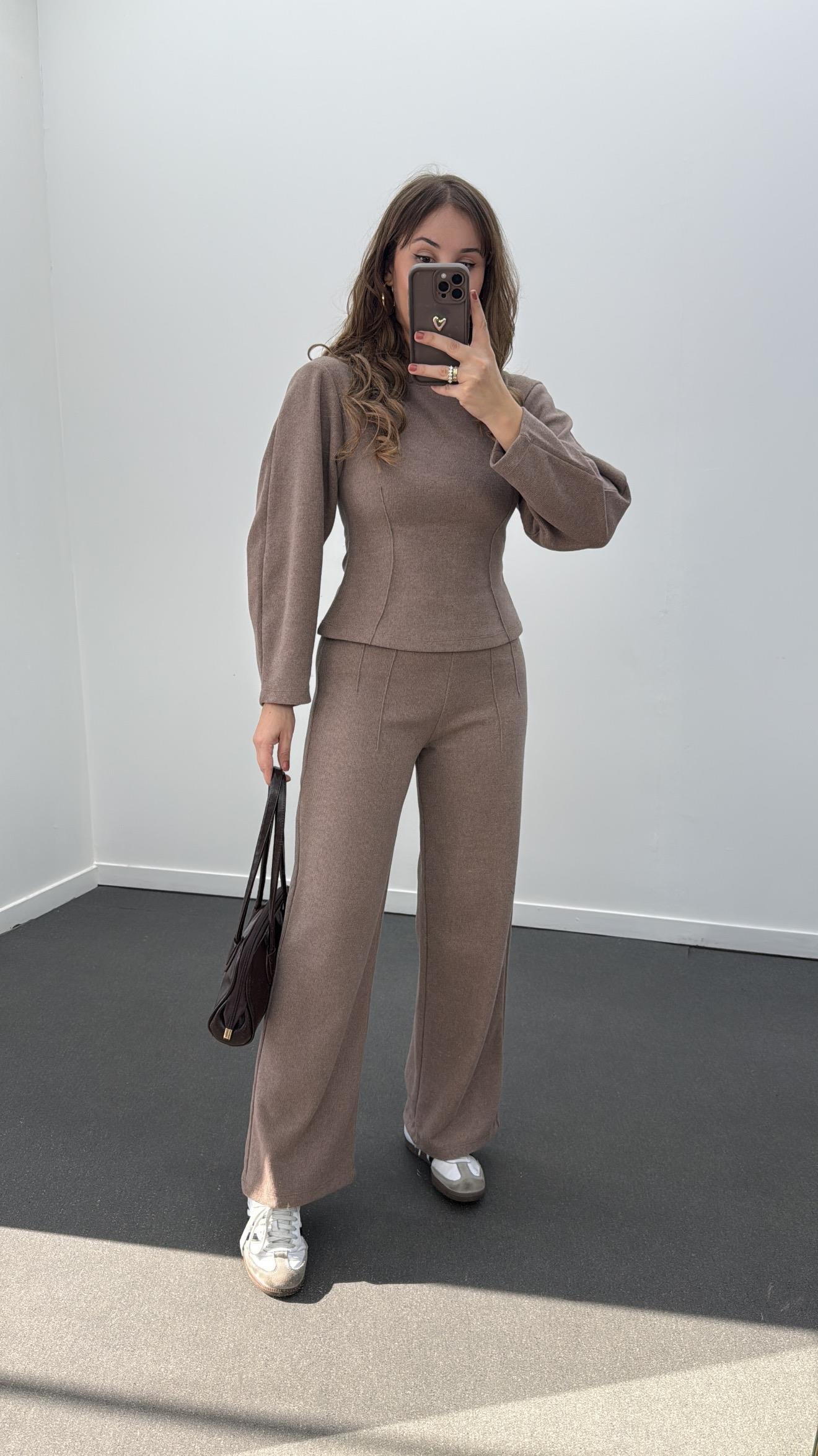 Suho Vizon Balon Kol Triko Ve Pantolon Takımı