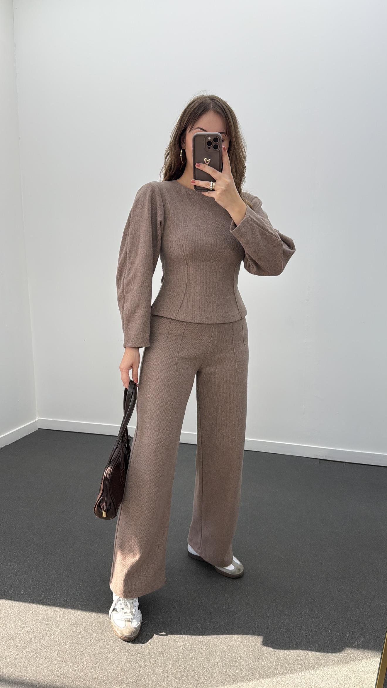 Suho Vizon Balon Kol Triko Ve Pantolon Takımı