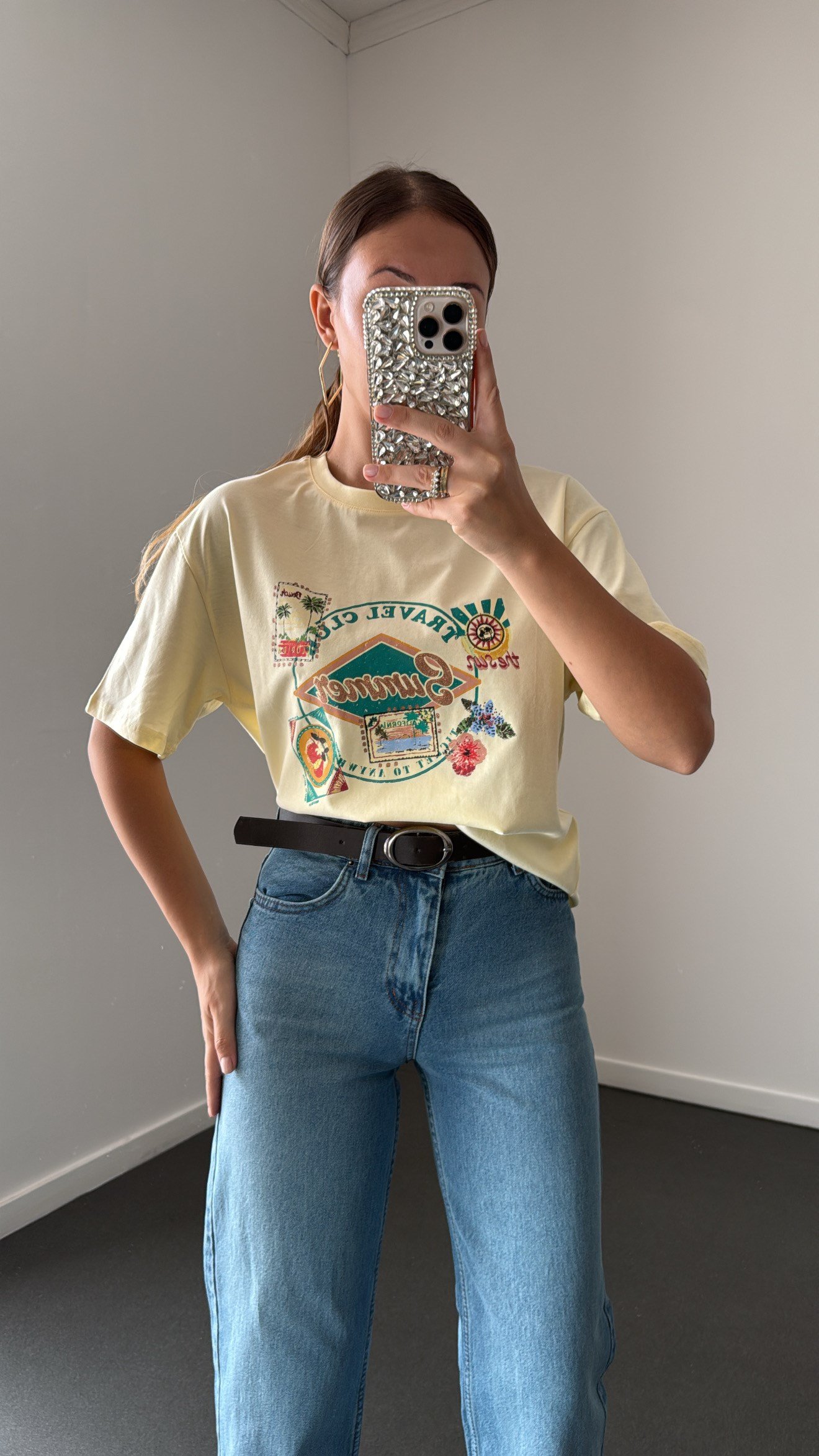 Summer Sarı Baskılı Pamuk Tshirt