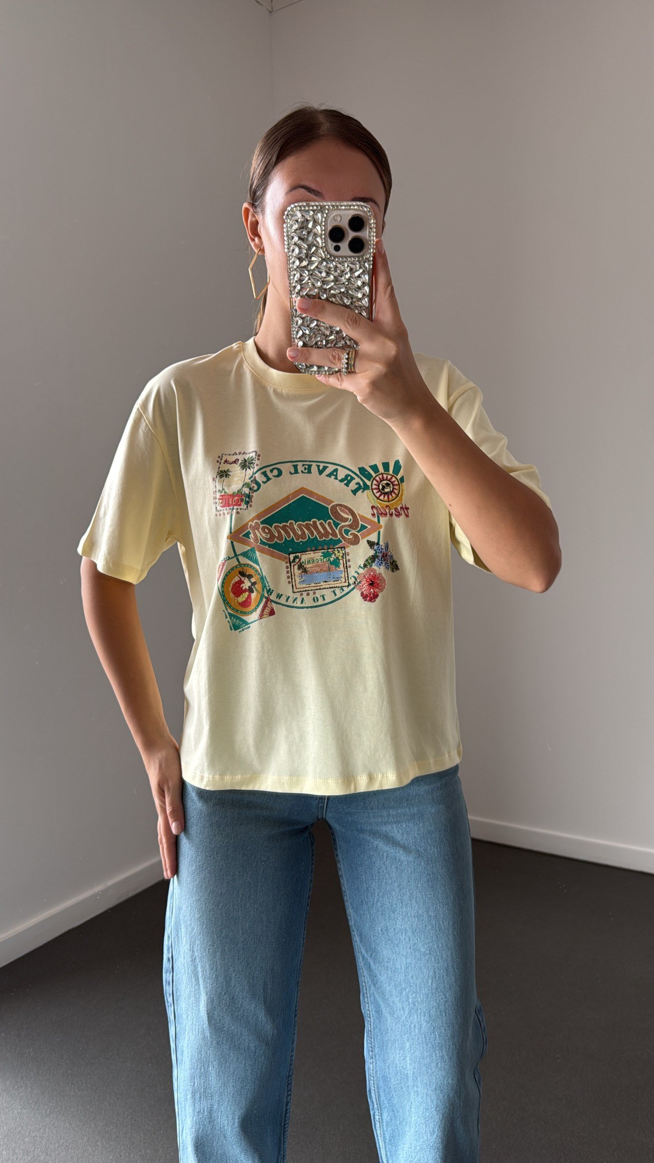 Summer Sarı Baskılı Pamuk Tshirt