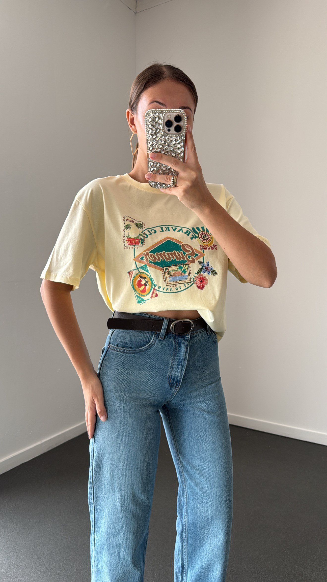 Summer Sarı Baskılı Pamuk Tshirt