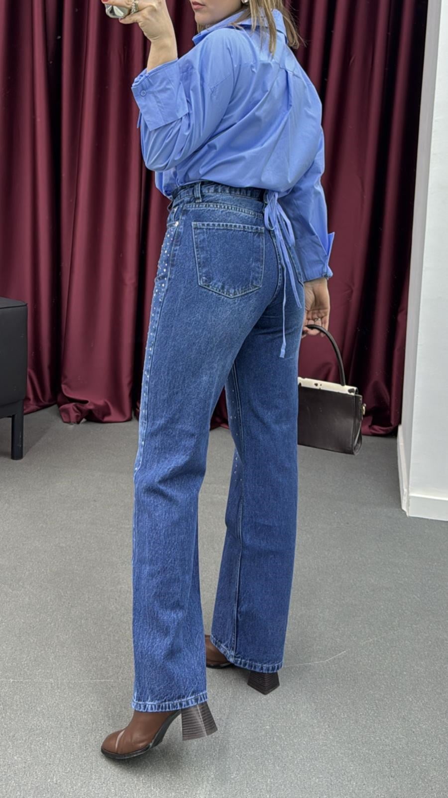 Swarovski Kot Renk Taş Aksesuarlı Premium Jean