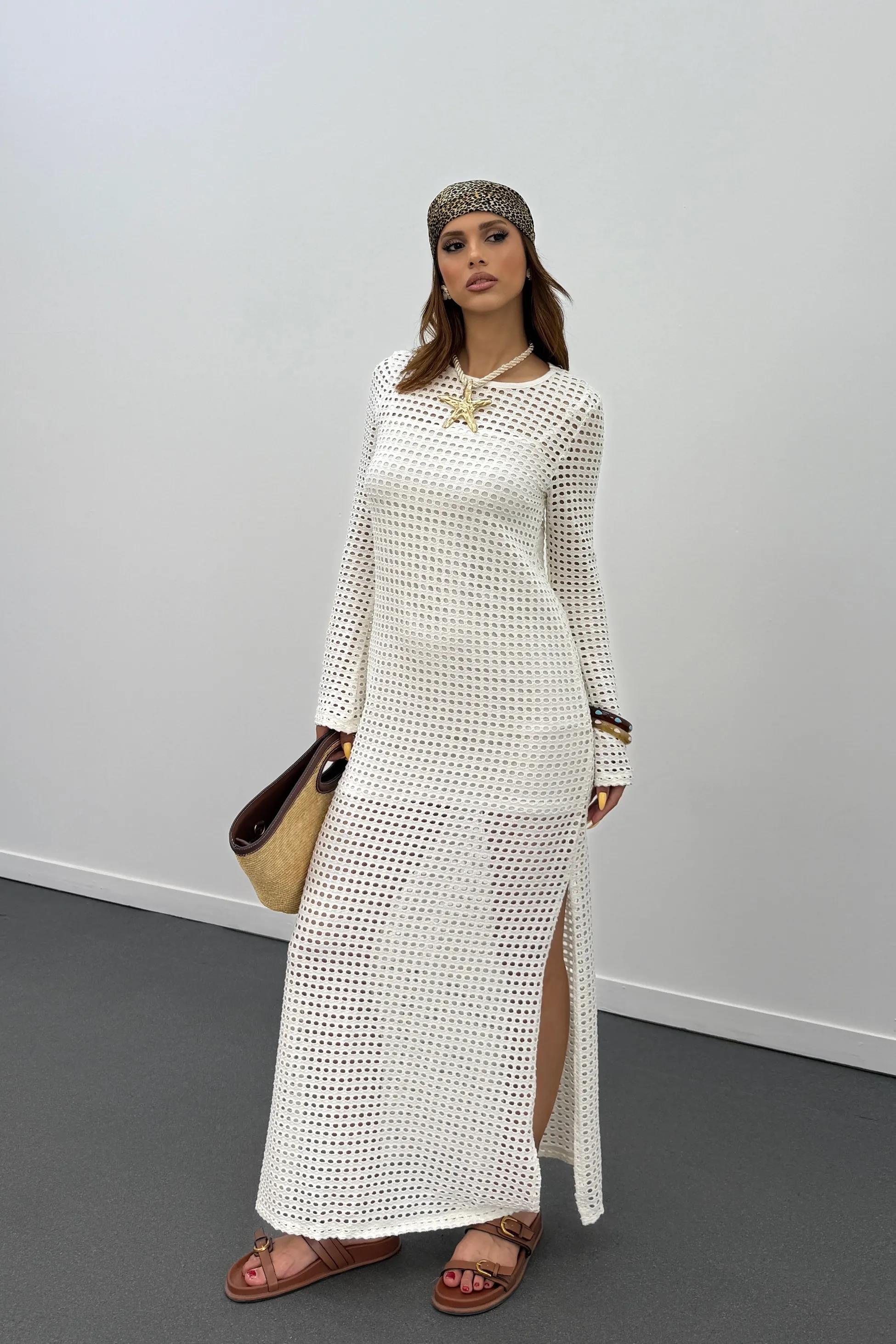 Tammy Ajurlu Yırtmaçlı Astarlı Maxi Elbise