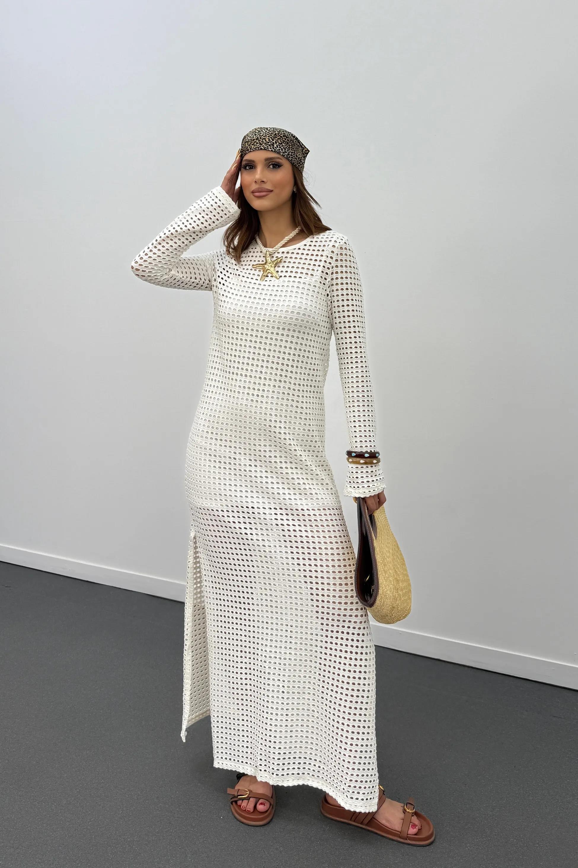 Tammy Ajurlu Yırtmaçlı Astarlı Maxi Elbise