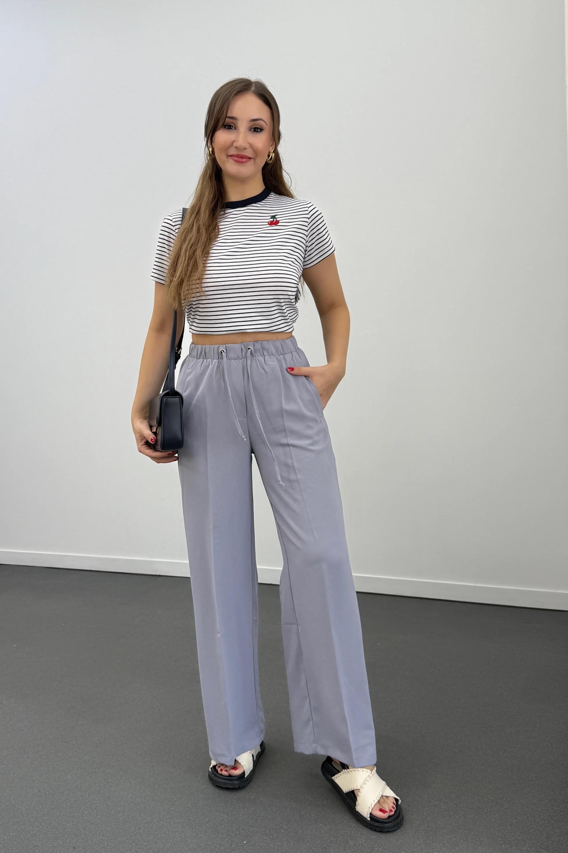 Tatumi Buz Grisi Beli Lastikli Palazzo Pantolon