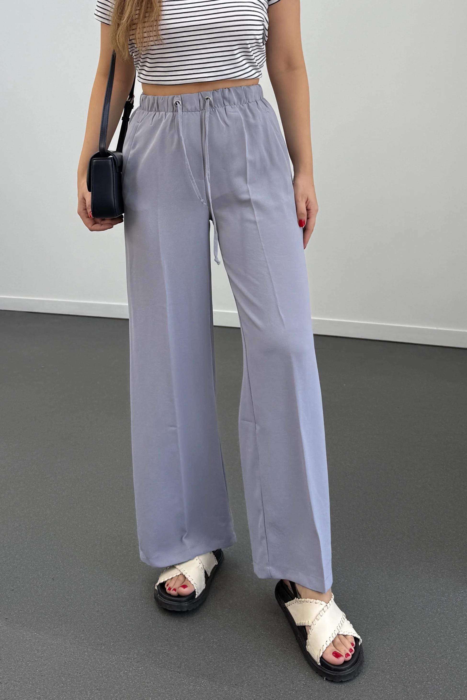 Tatumi Buz Grisi Beli Lastikli Palazzo Pantolon