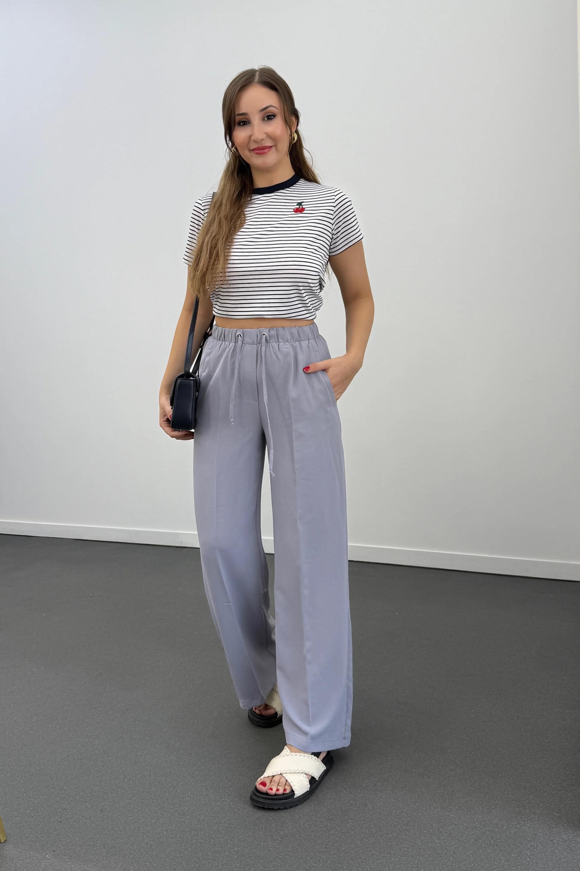 Tatumi Buz Grisi Beli Lastikli Palazzo Pantolon