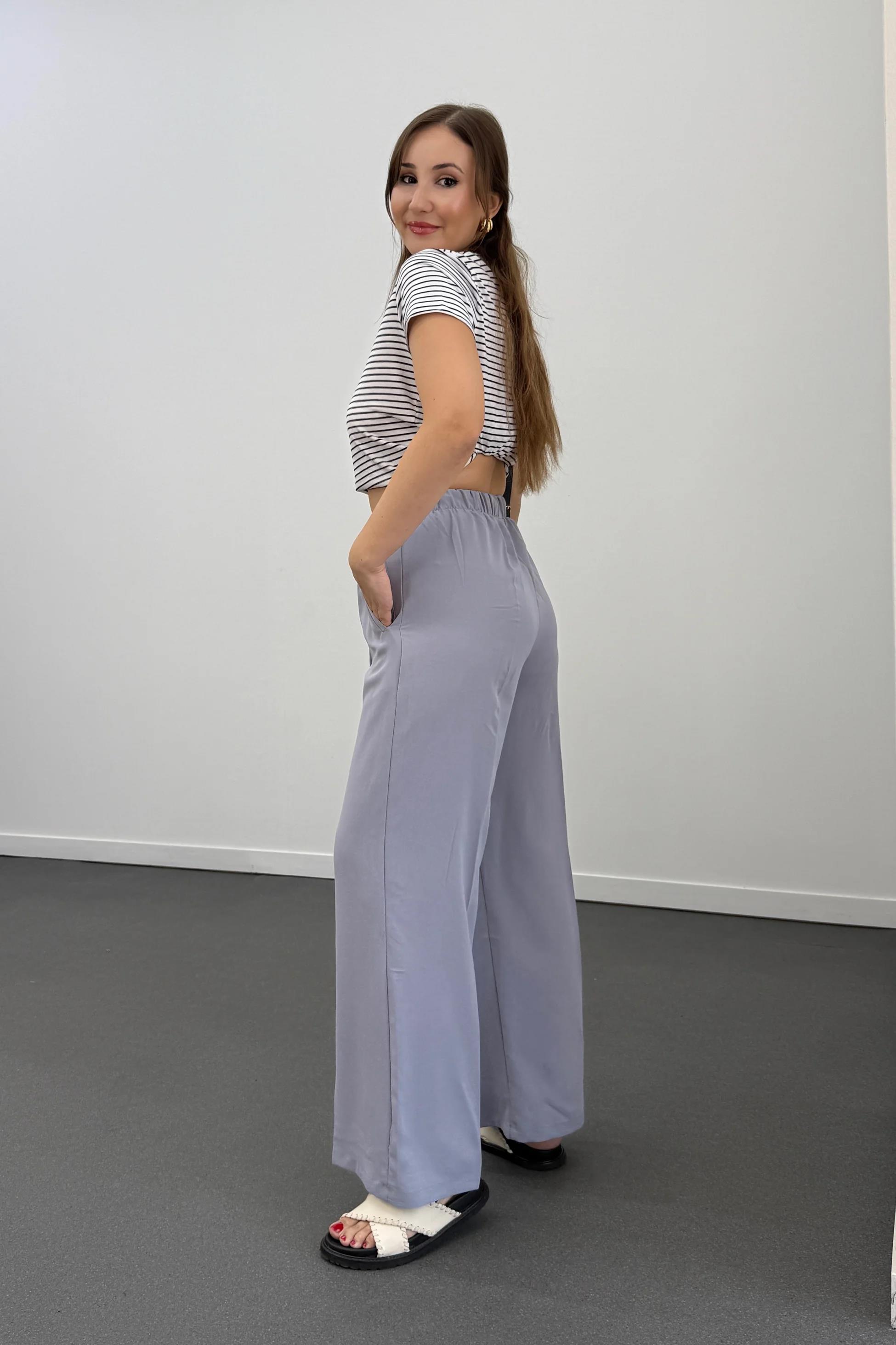 Tatumi Buz Grisi Beli Lastikli Palazzo Pantolon