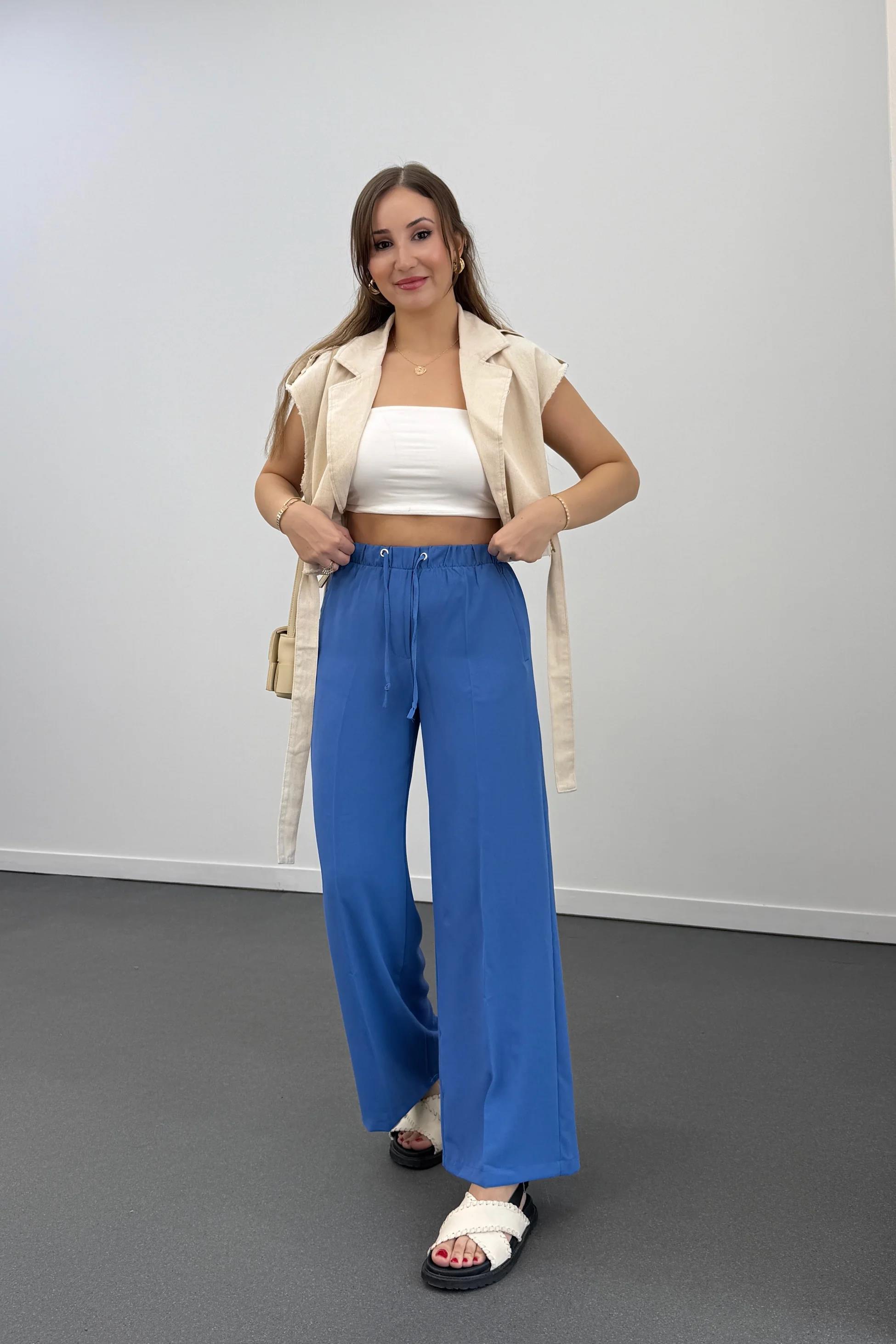 Tatumi Mavi Beli Lastikli Palazzo Pantolon