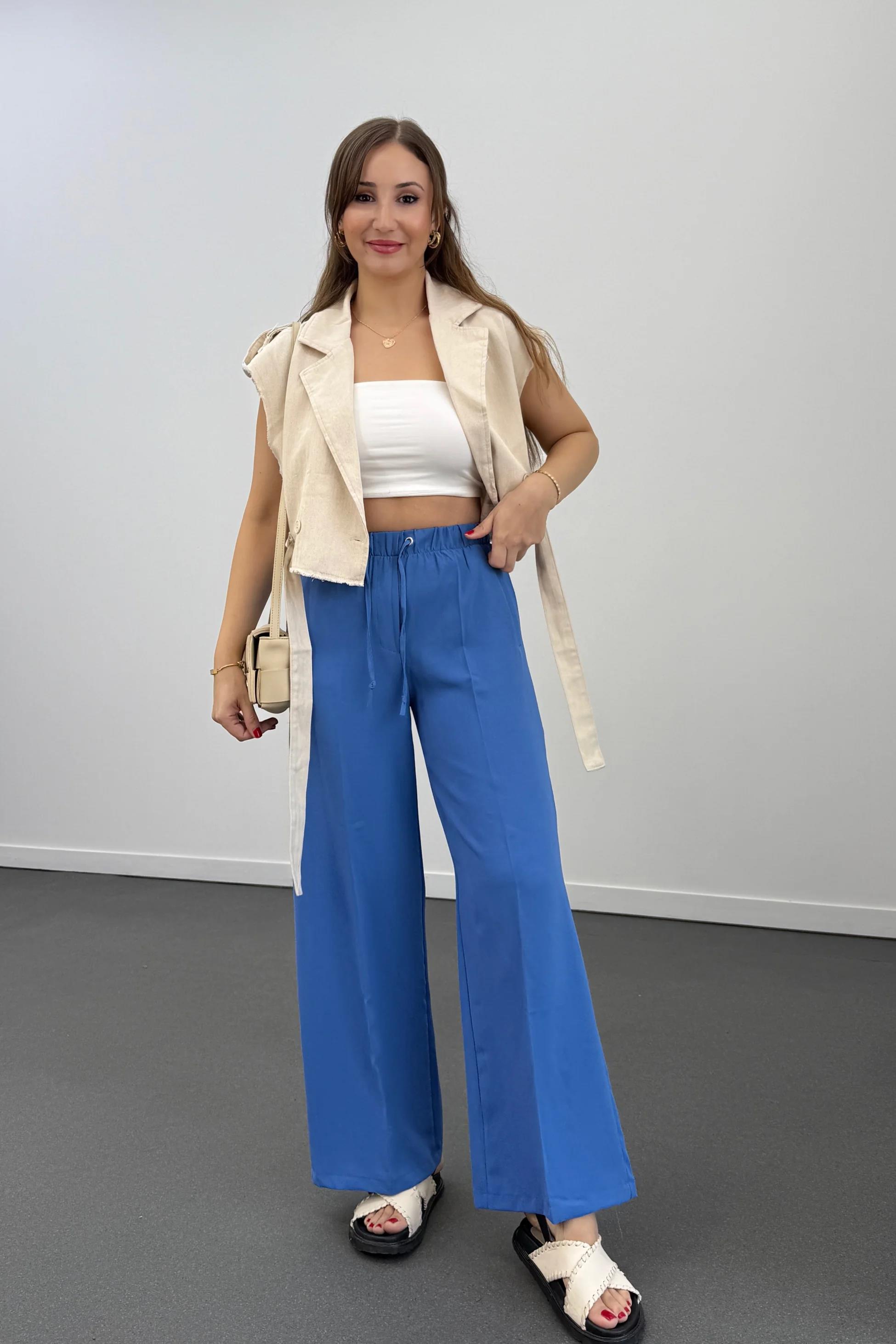 Tatumi Mavi Beli Lastikli Palazzo Pantolon