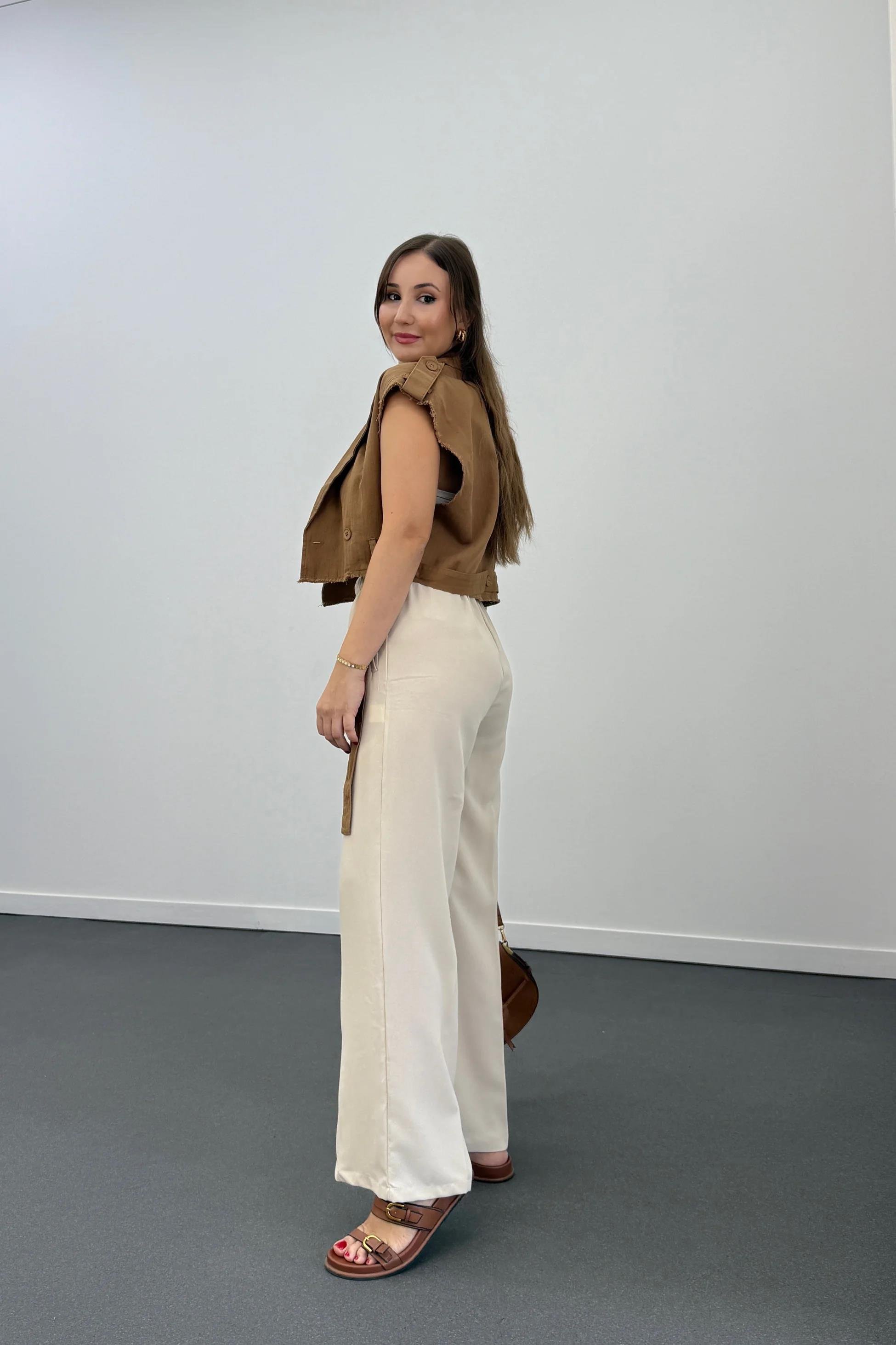 Tatumi Taş Renk Beli Lastikli Palazzo Pantolon