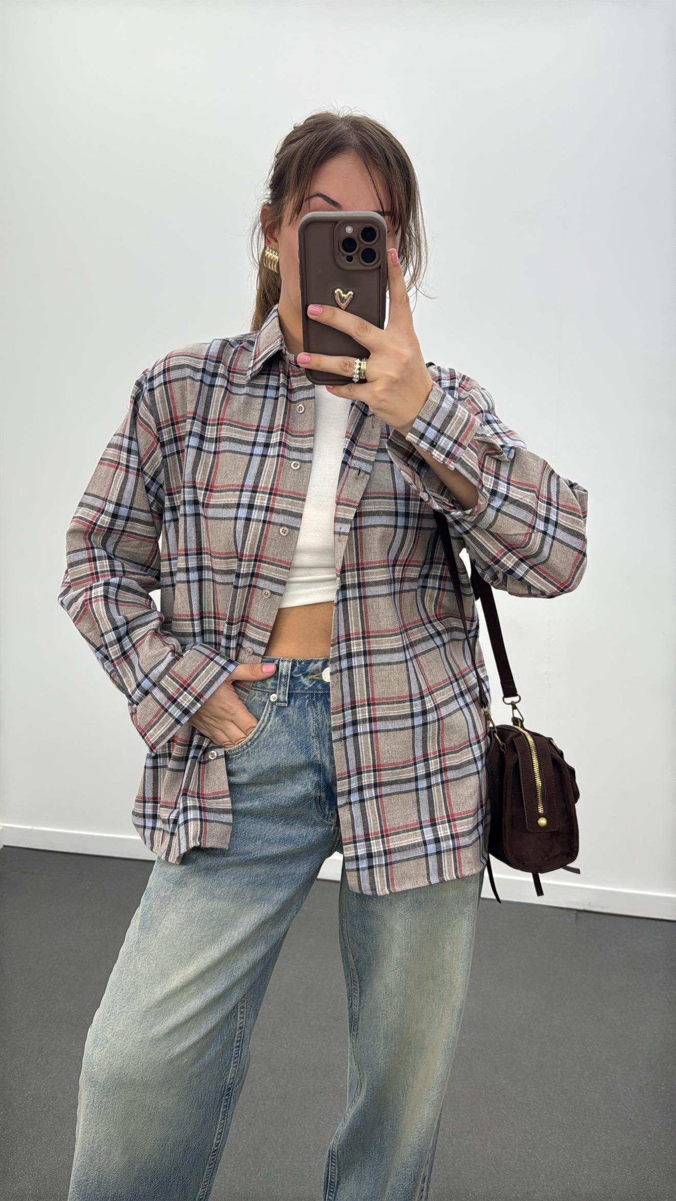 Taylor Bej Mavi Ekoseli Oduncu Gömlek