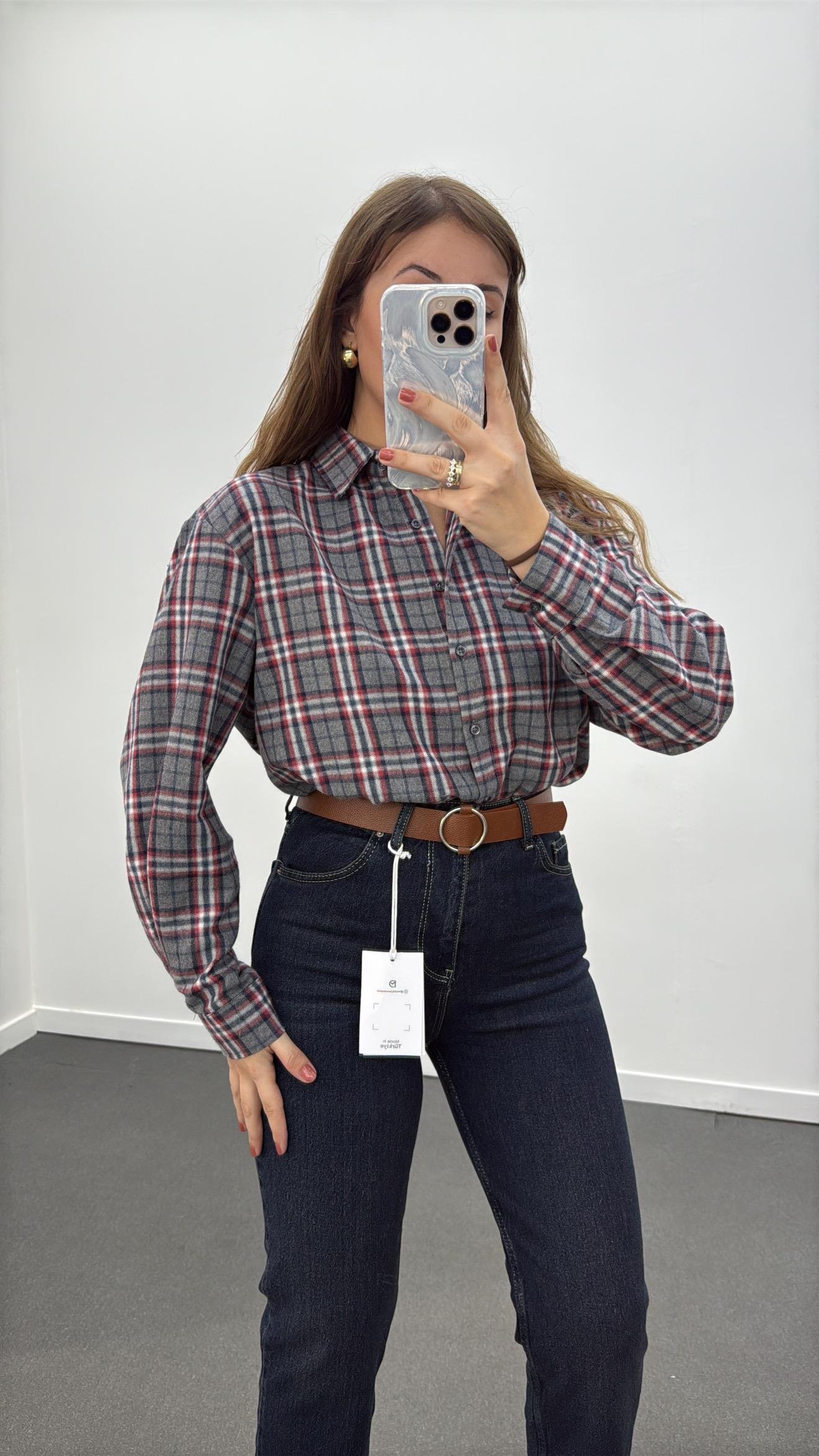 Taylor Gri Bordo Ekoseli Oduncu Gömlek