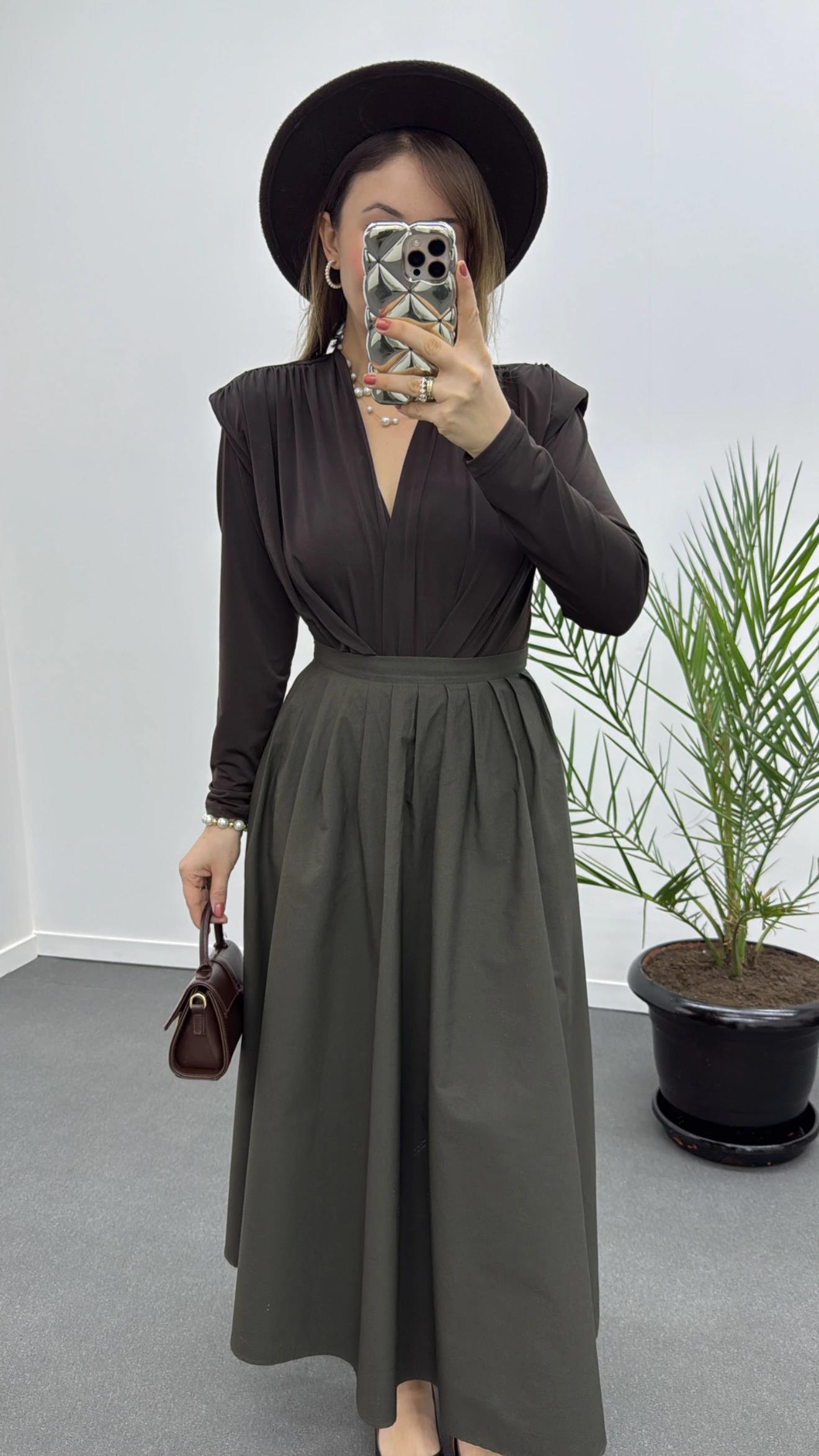 Theo Kahverengi Vatkalı Sandy Bodysuit