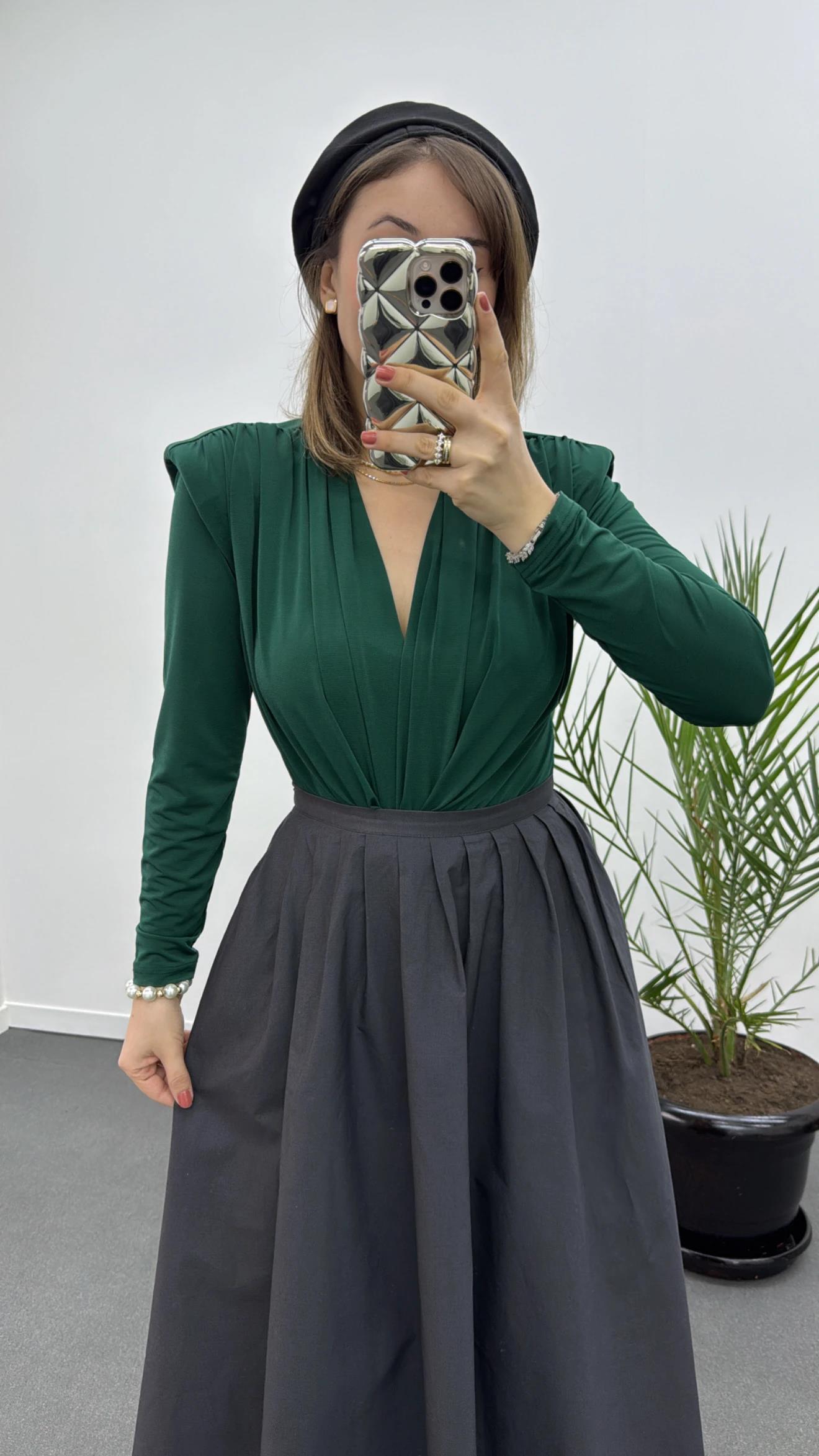 Theo Zümrüt Yeşili Vatkalı Sandy Bodysuit