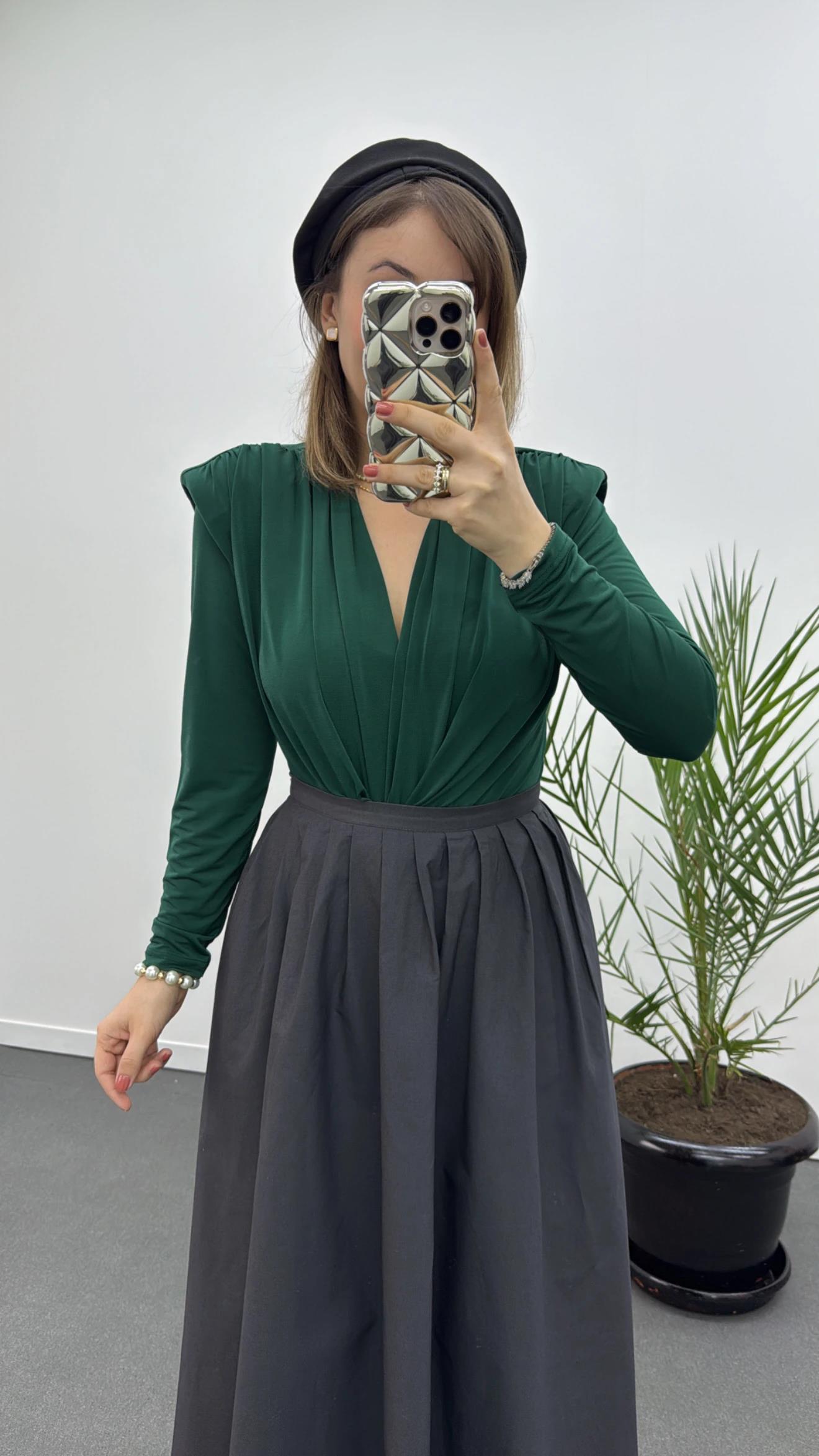 Theo Zümrüt Yeşili Vatkalı Sandy Bodysuit