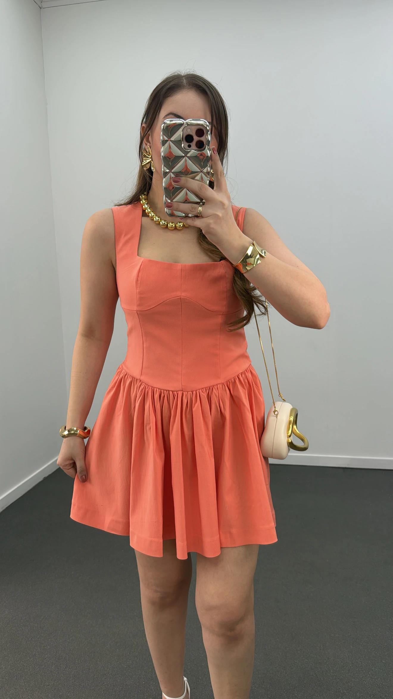 Tinker Turuncu Korsajlı Mini Elbise