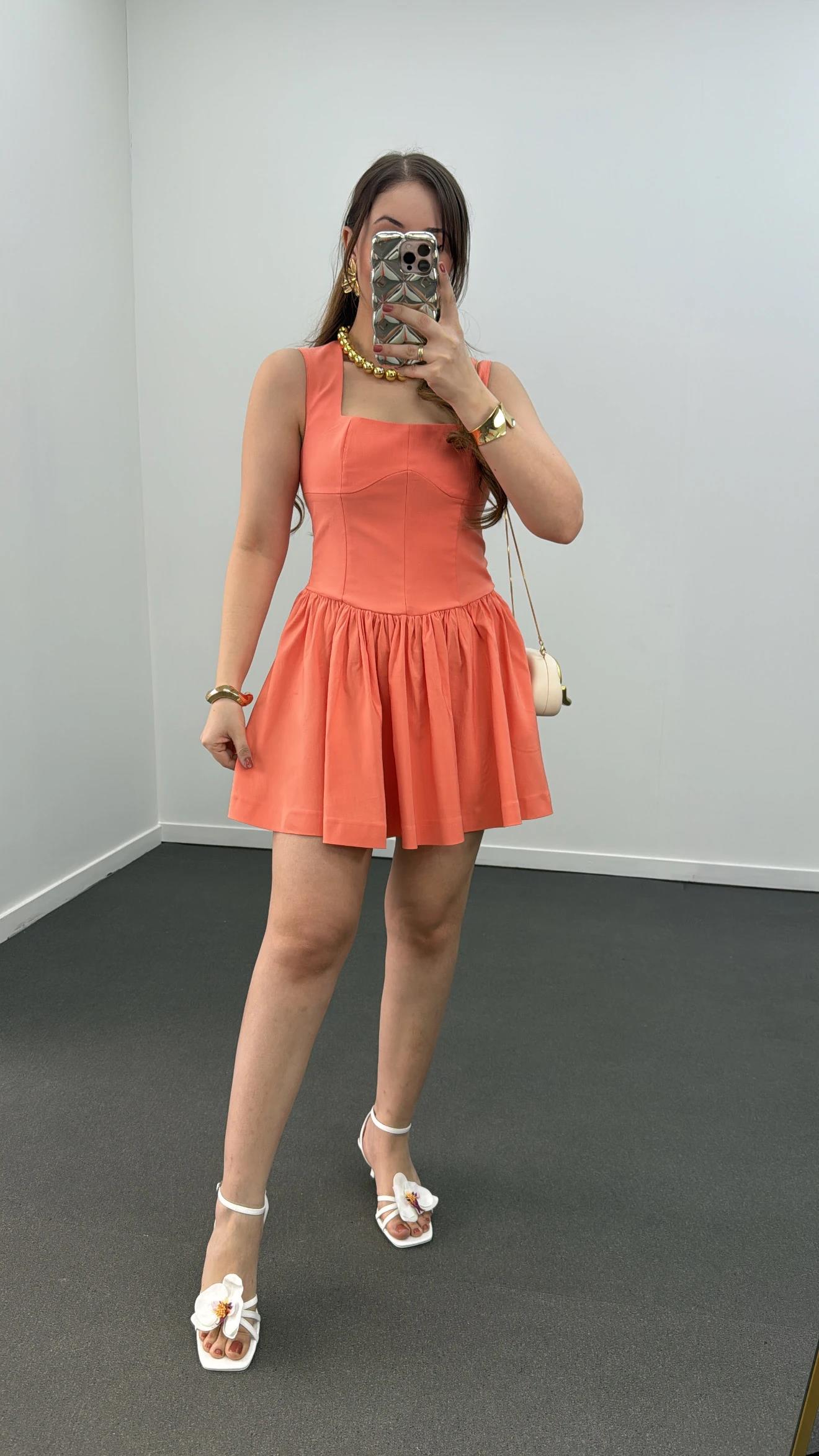 Tinker Turuncu Korsajlı Mini Elbise