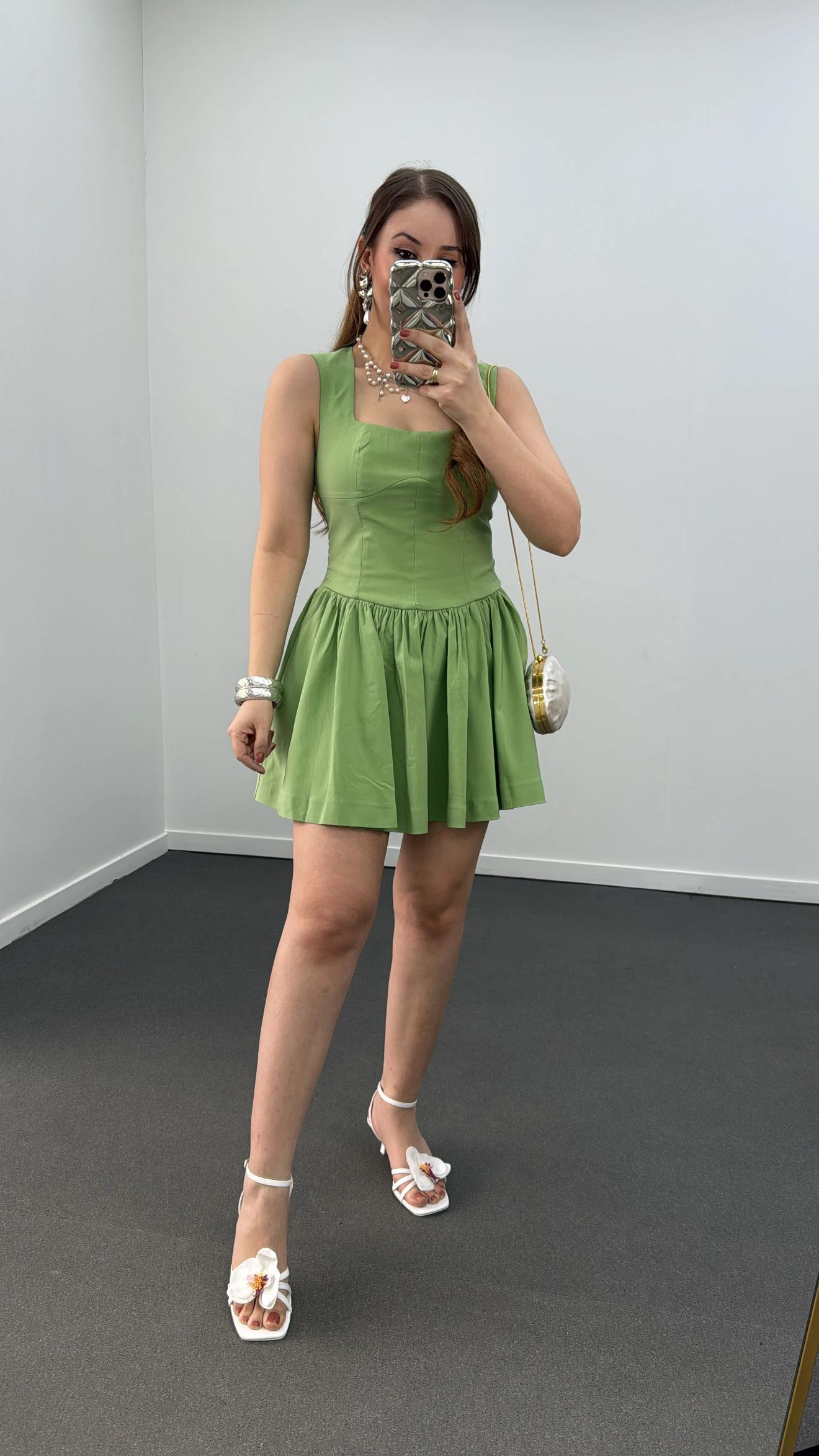 Tinker Yeşil Korsajlı Mini Elbise