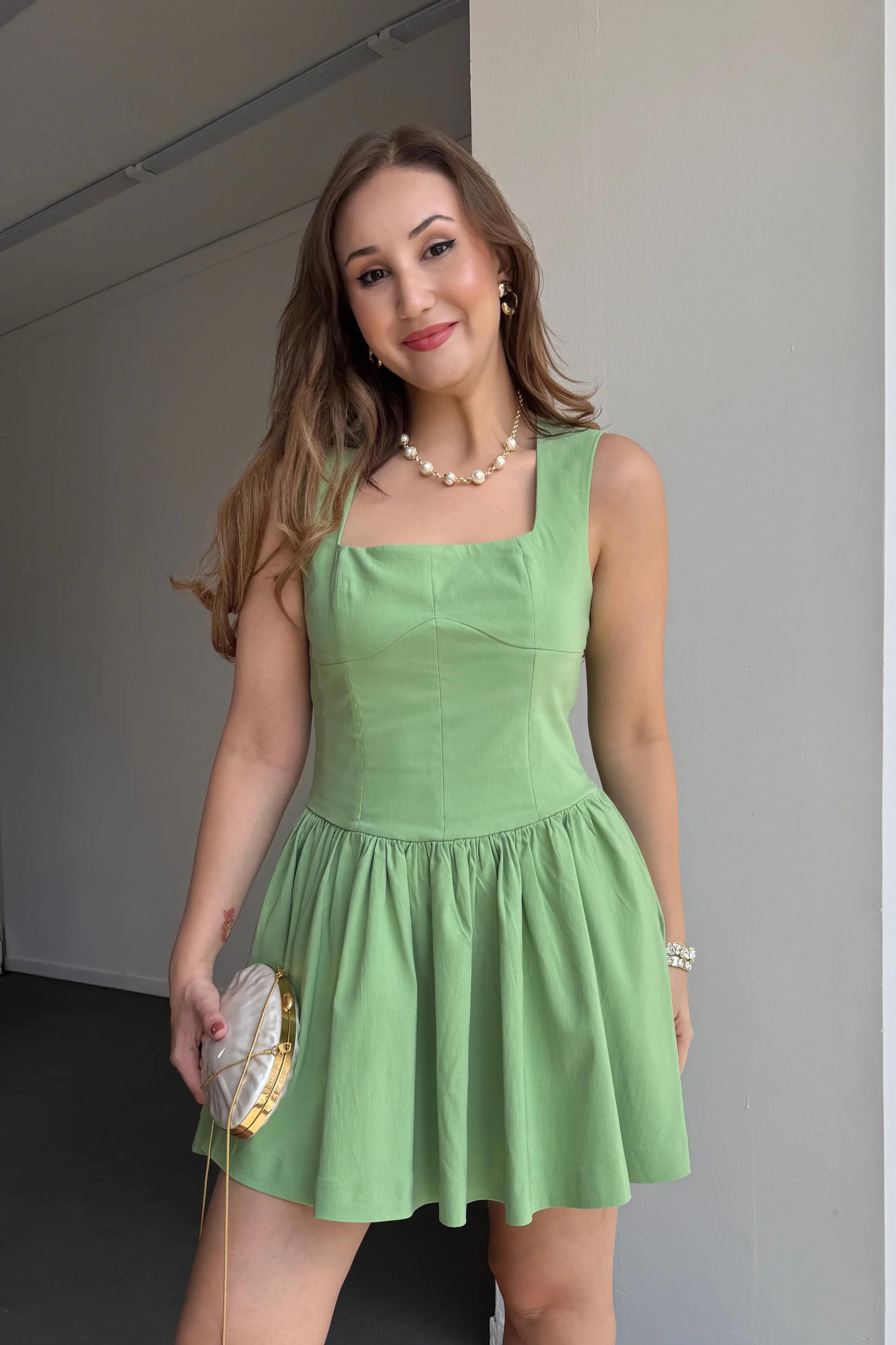 Tinker Yeşil Korsajlı Mini Elbise