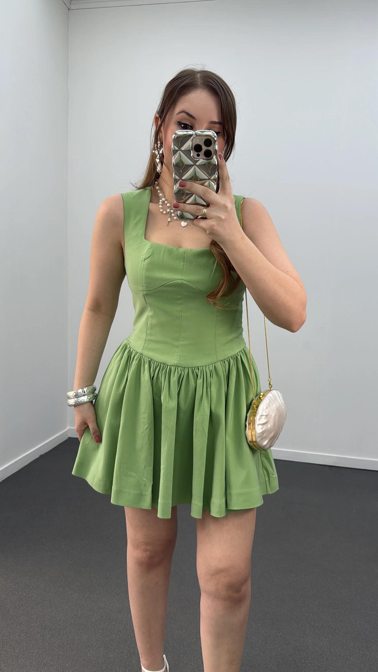 Tinker Yeşil Korsajlı Mini Elbise