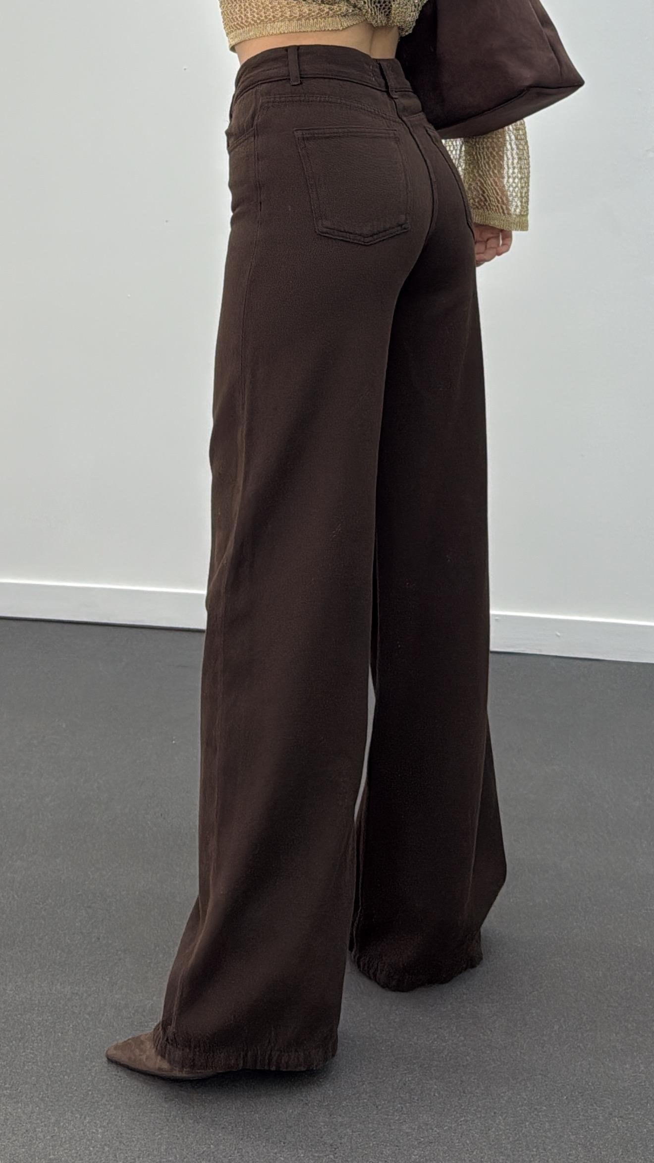 Tori Çikolata Kahve Gabardin Kumaş Palazzo Pantolon