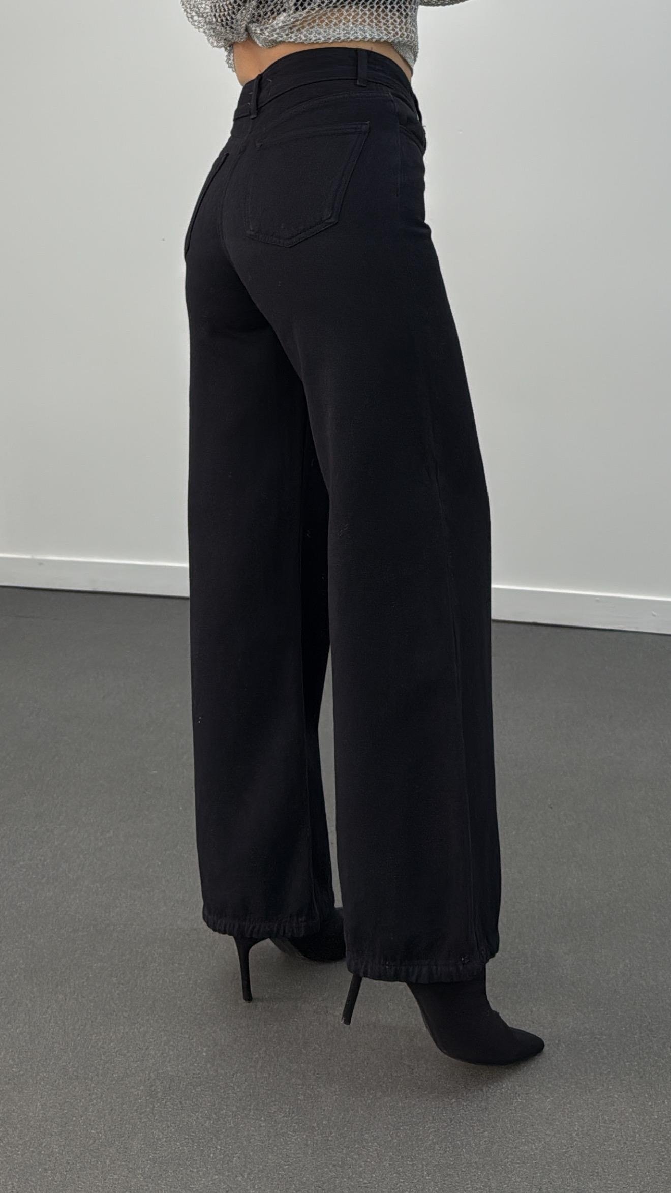 Tori Siyah Gabardin Kumaş Palazzo Pantolon