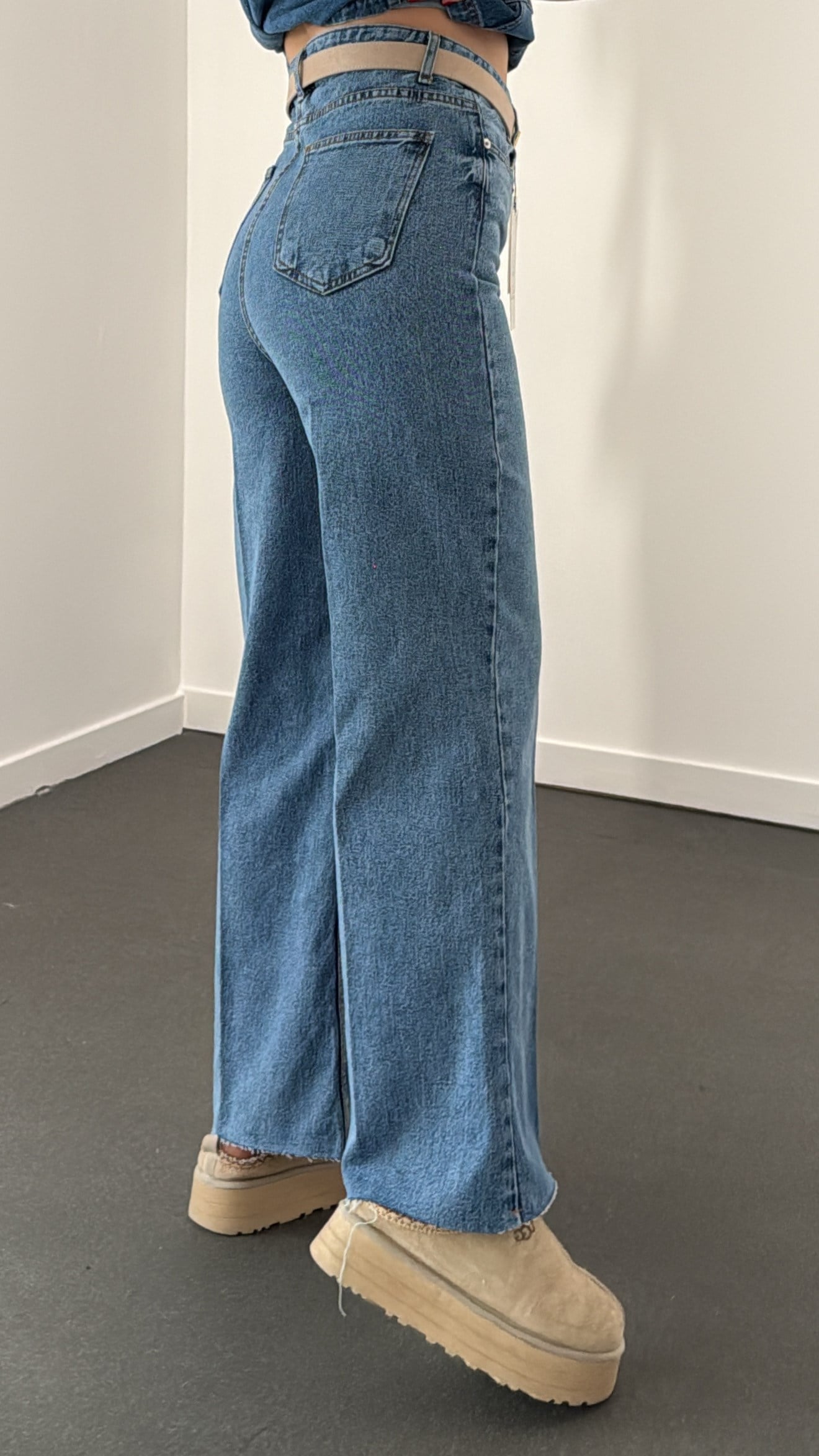 Toskana Açık Kot Yüksek Bel Crop Wide Leg Jeans