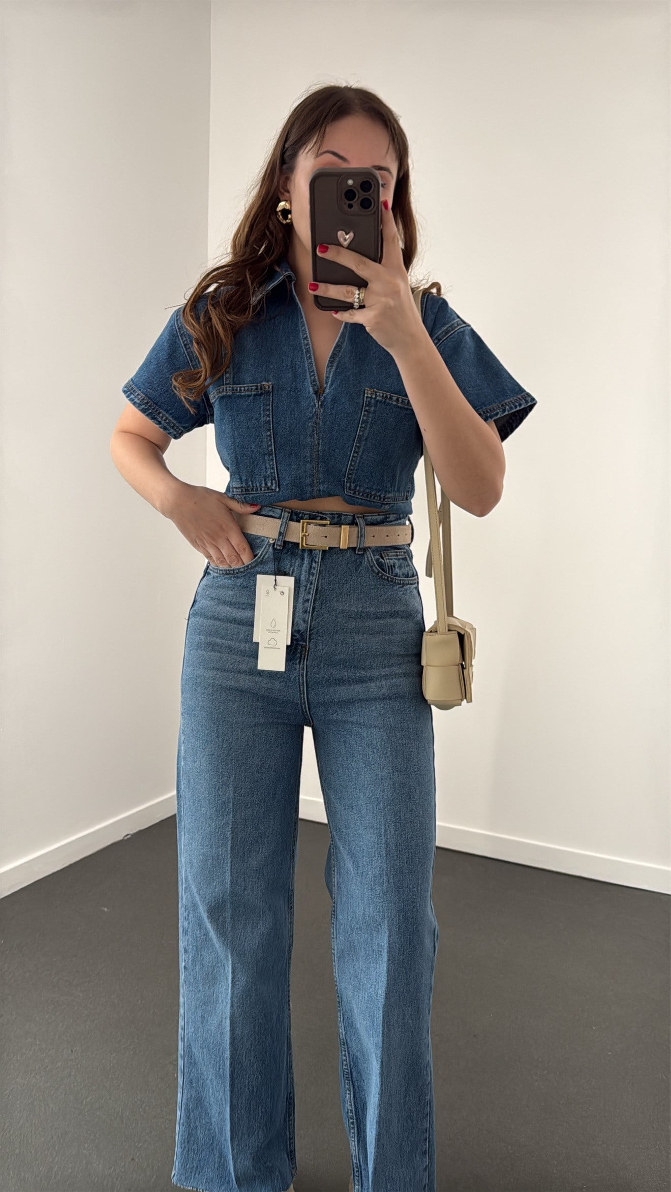 Toskana Açık Kot Yüksek Bel Crop Wide Leg Jeans