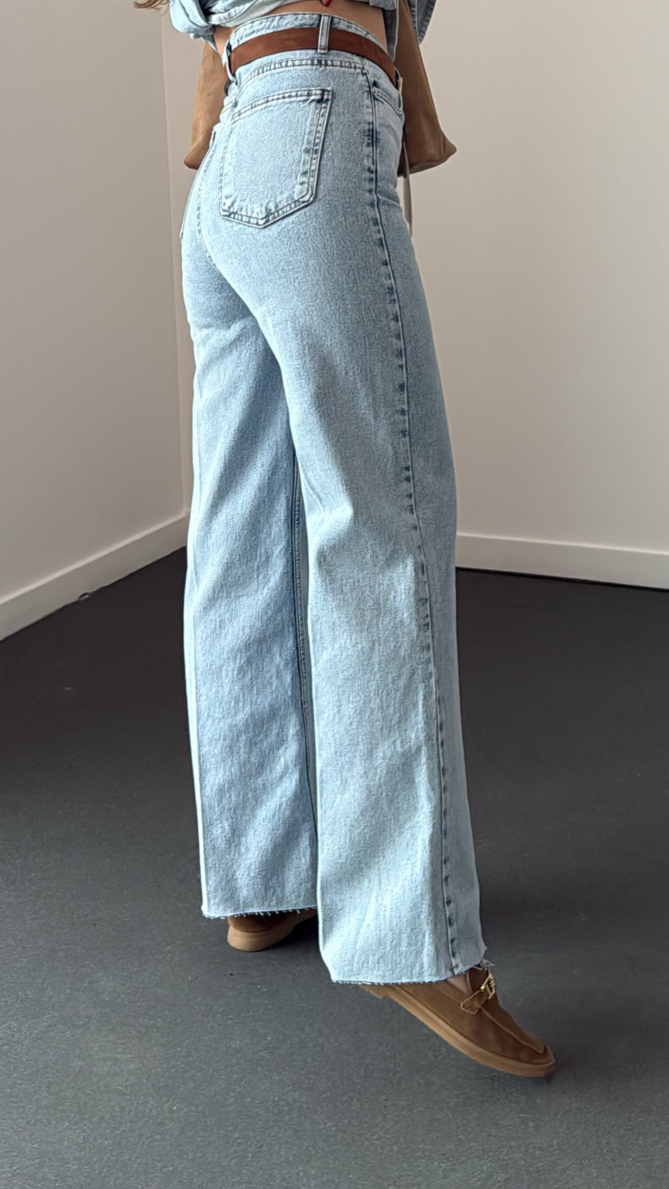 Toskana Kar Yıkamalı Yüksek Bel Crop Wide Leg Jeans