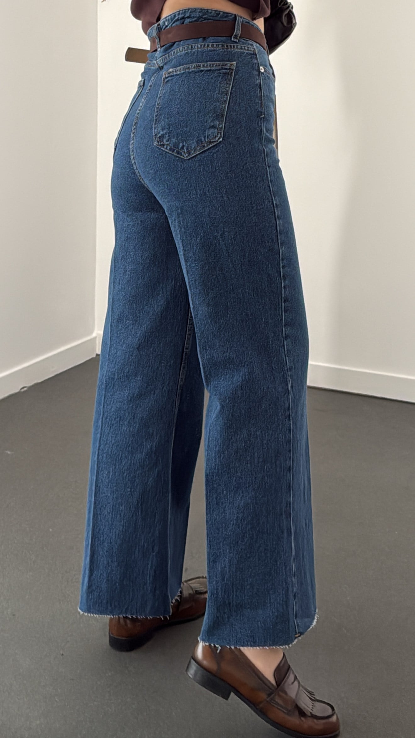Toskana Orta Kot Yüksek Bel Crop Wide Leg Jeans