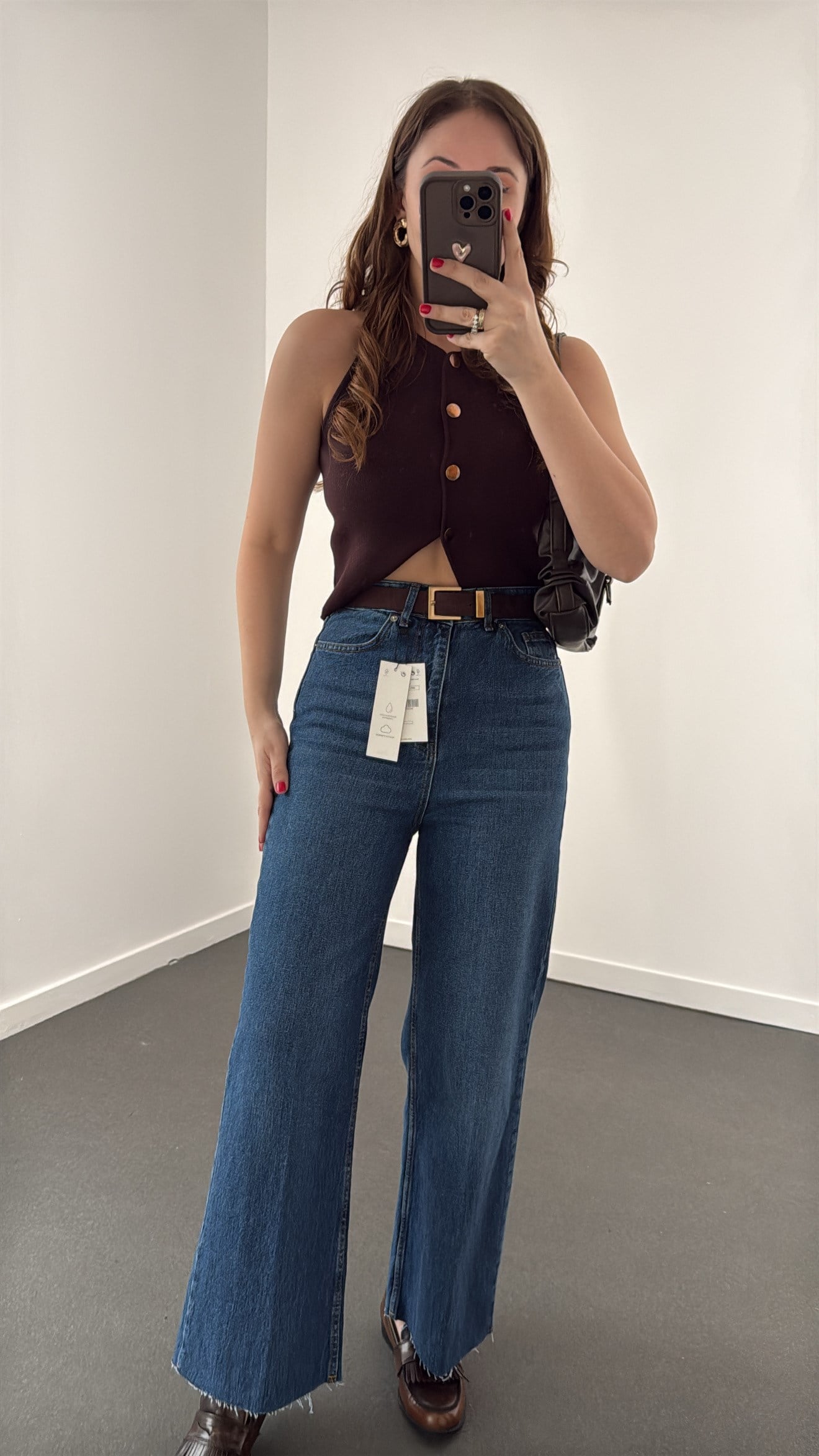 Toskana Orta Kot Yüksek Bel Crop Wide Leg Jeans