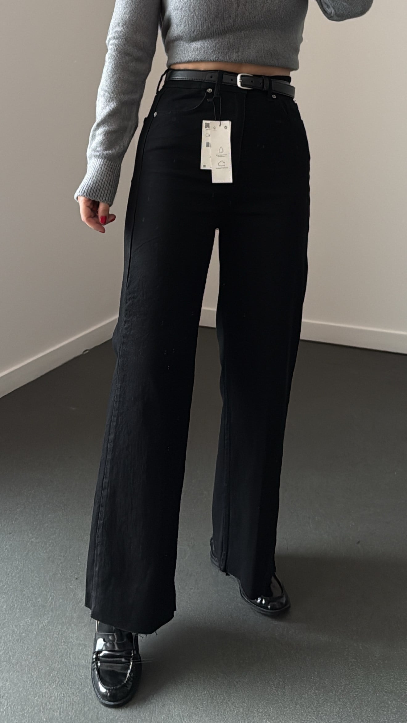 Toskana Siyah Ultra Yüksek Bel Crop Wide Leg Jeans