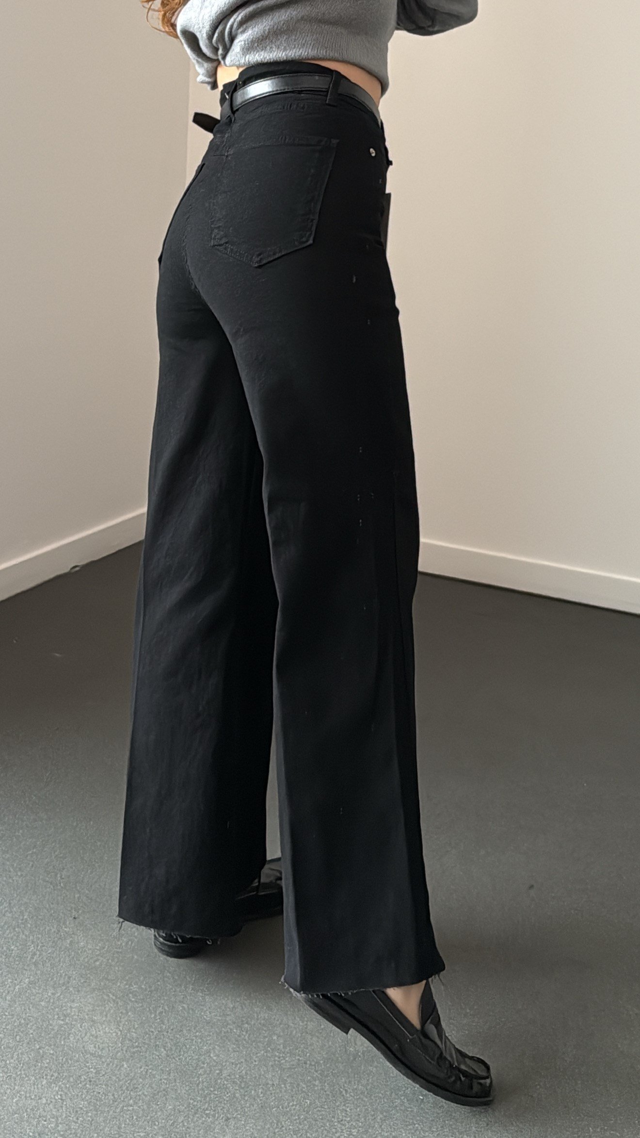 Toskana Siyah Ultra Yüksek Bel Crop Wide Leg Jeans