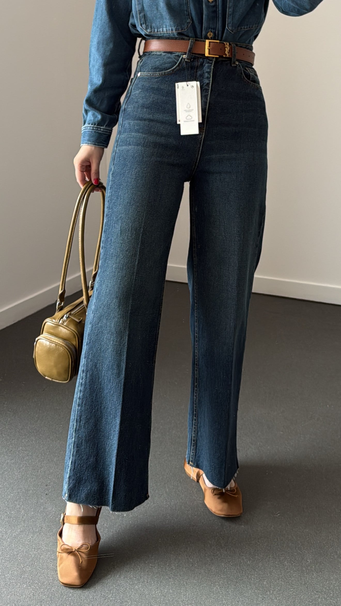 Toskana Tint Yıkamalı Yüksek Bel Crop Wide Leg Jeans
