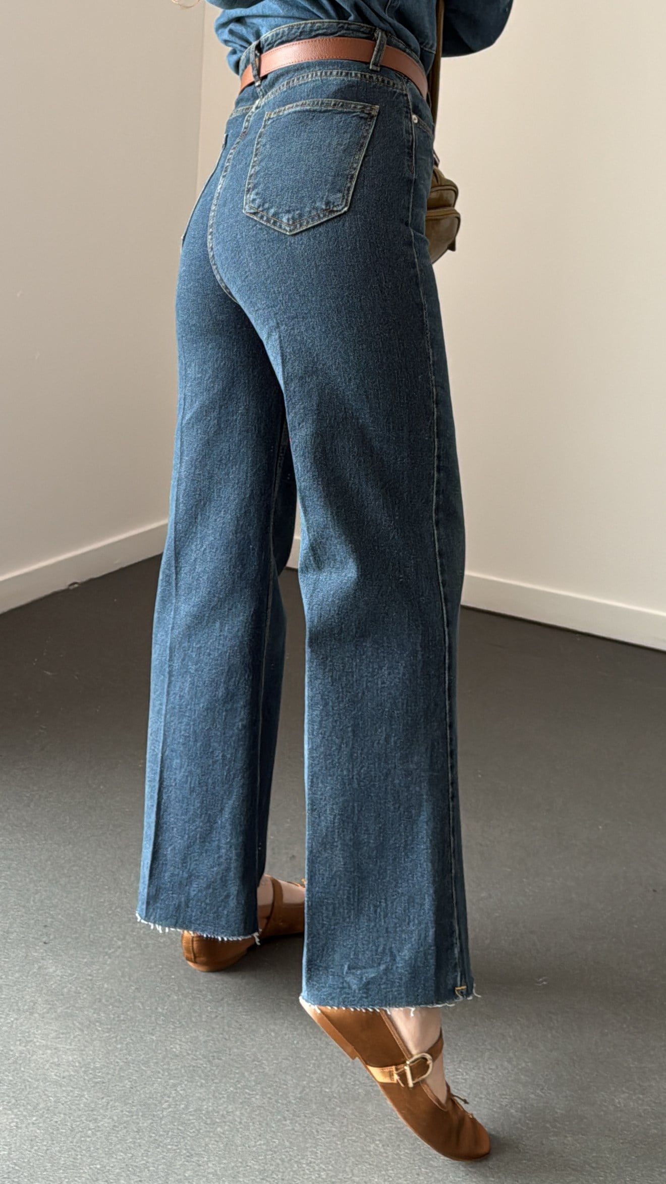 Toskana Tint Yıkamalı Yüksek Bel Crop Wide Leg Jeans