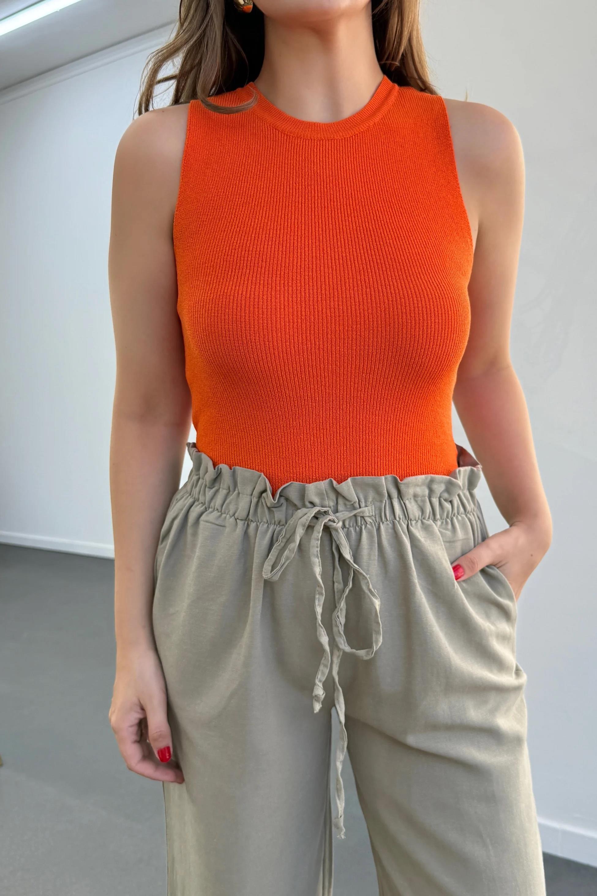 Turuncu Bisiklet Yaka Selanik Kumaş Likralı Atlet